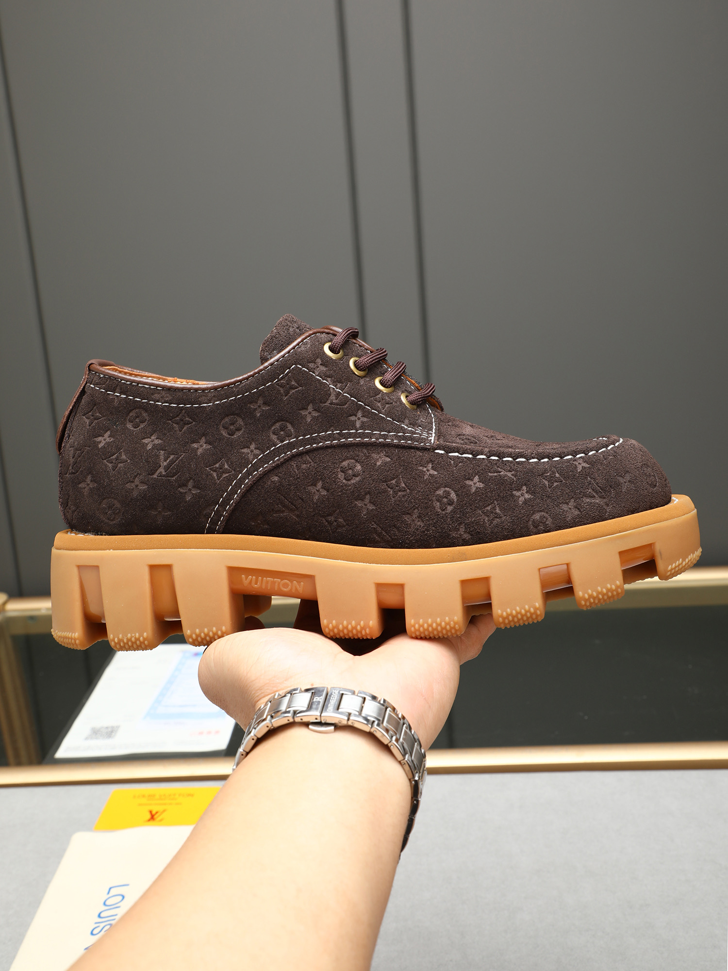 Louis Vuitton Checkerboard Suede Oxfords with Thick Treaded Sole, Sizes 39-44 2 i1744445353796 408 0 0