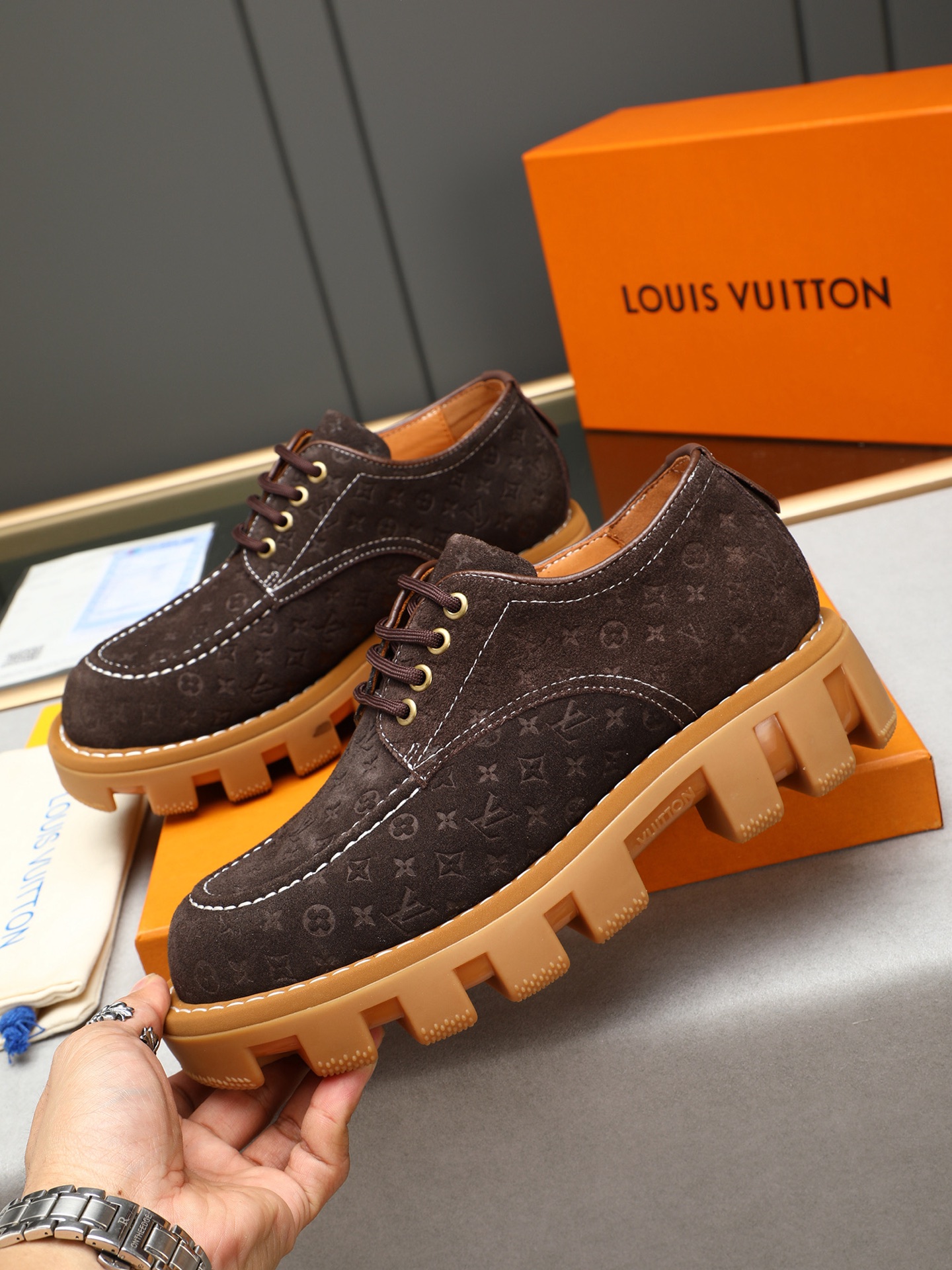 Louis Vuitton Checkerboard Suede Oxfords with Thick Treaded Sole, Sizes 39-44 3 i1744445354045 4431 0 1