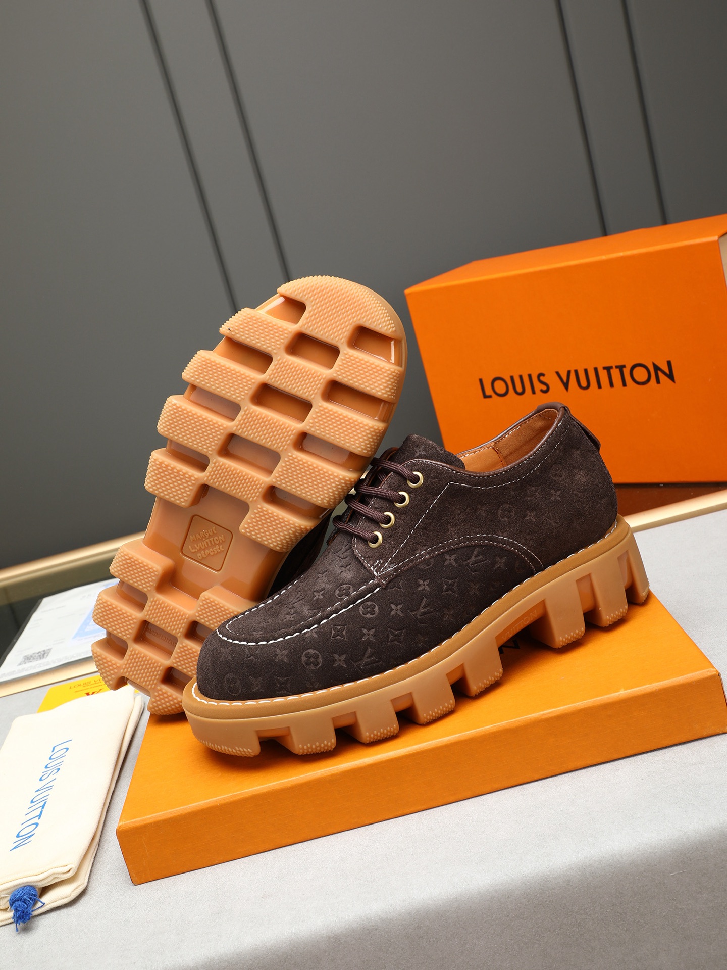 Louis Vuitton Checkerboard Suede Oxfords with Thick Treaded Sole, Sizes 39-44 4 i1744445354643 6590 0 2
