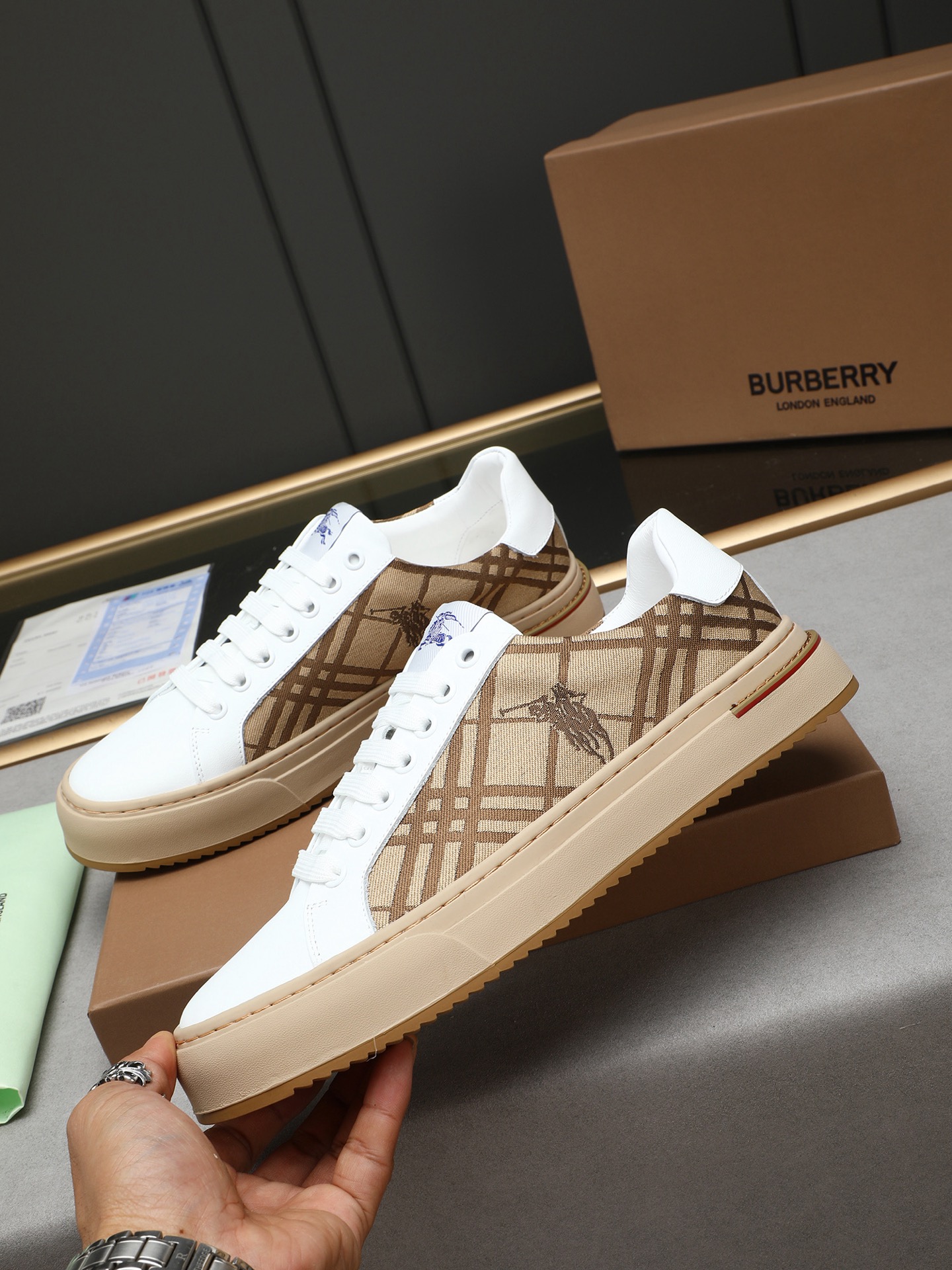 Burberry Men's Casual Sneakers in Check Leather with Rubber Sole 3 i1744624626874 7171 0 1