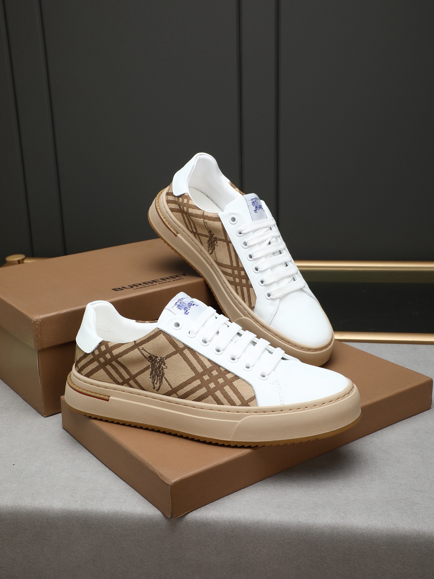 Burberry Men's Casual Sneakers in Check Leather with Rubber Sole 5 i1744624627734 4805 0 3