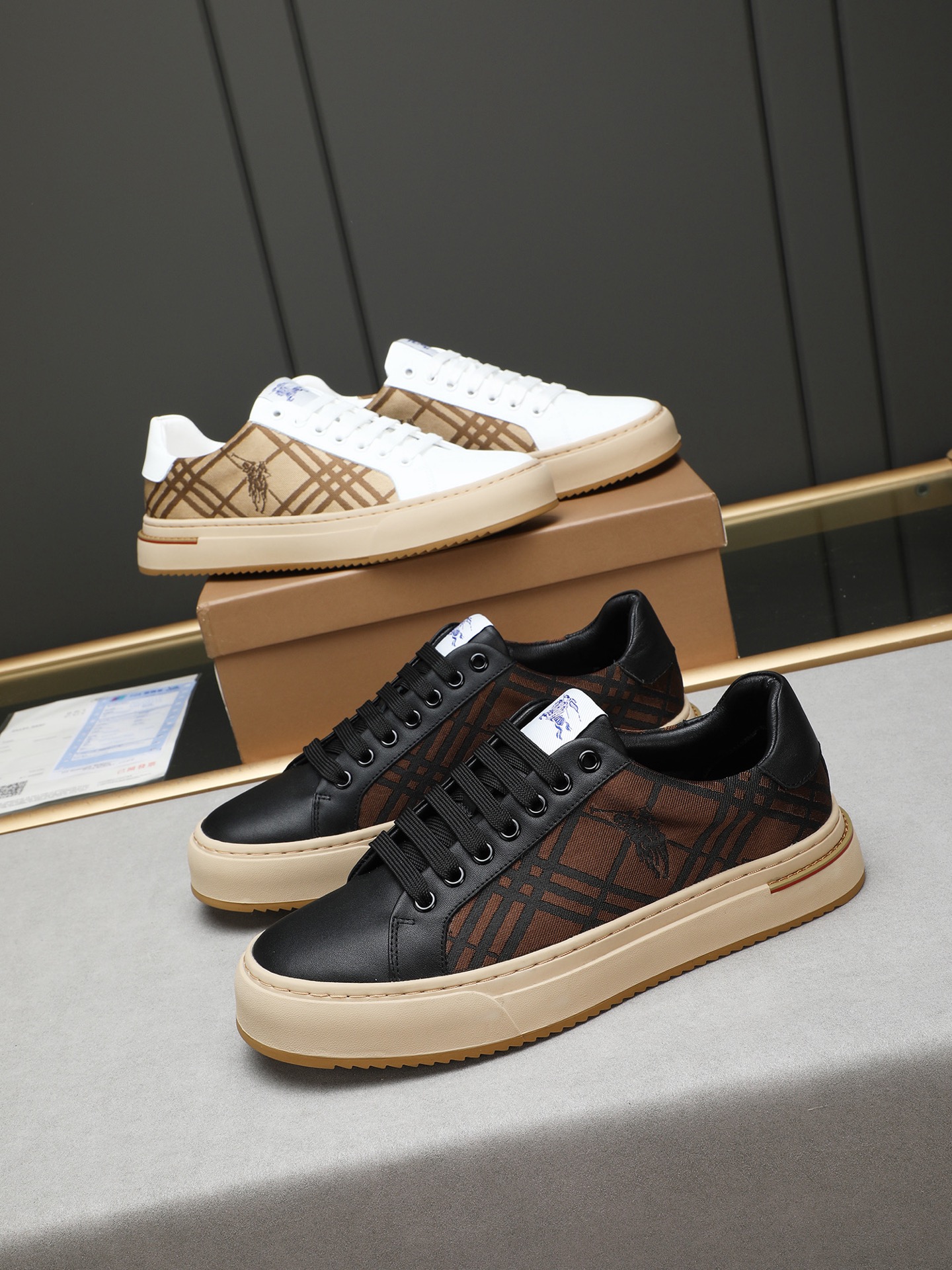 Burberry Men's Plaid Leather Sneakers Lace-Up Casual Shoes 10 i1744624644179 4563 0 8