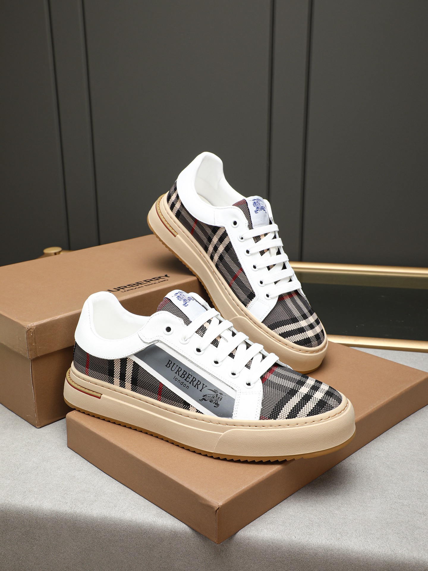 Burberry Men's Check Canvas and Leather Sneakers - Casual, Comfortable, Stylish 5 i1744624680074 2220 0 3