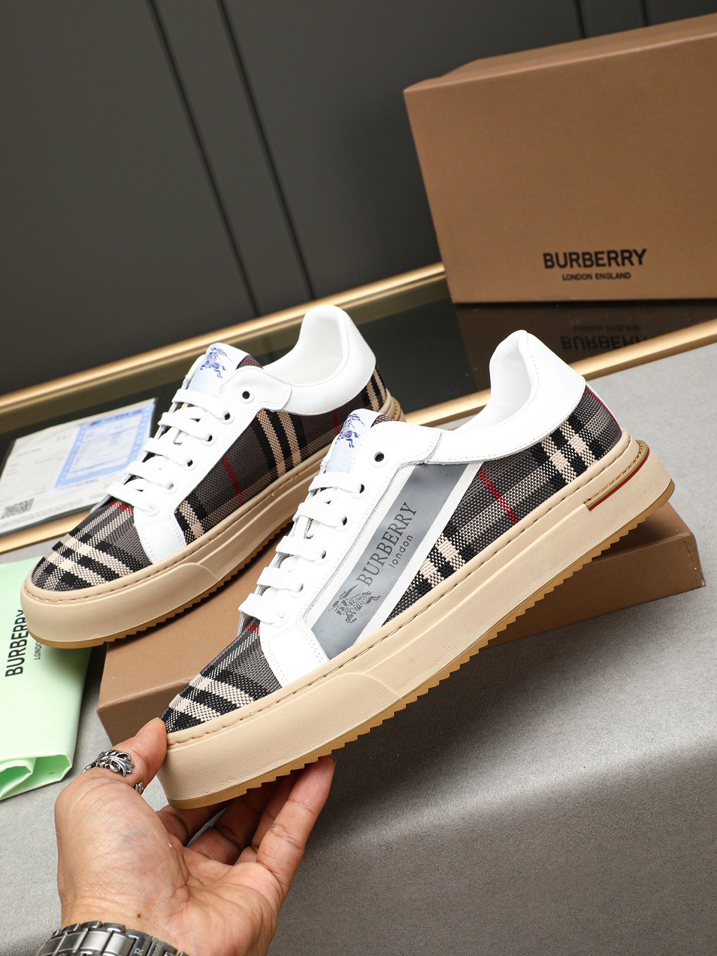 Burberry Men's Check Canvas and Leather Sneakers - Casual, Comfortable, Stylish 3 i1744624680090 9147 0 1