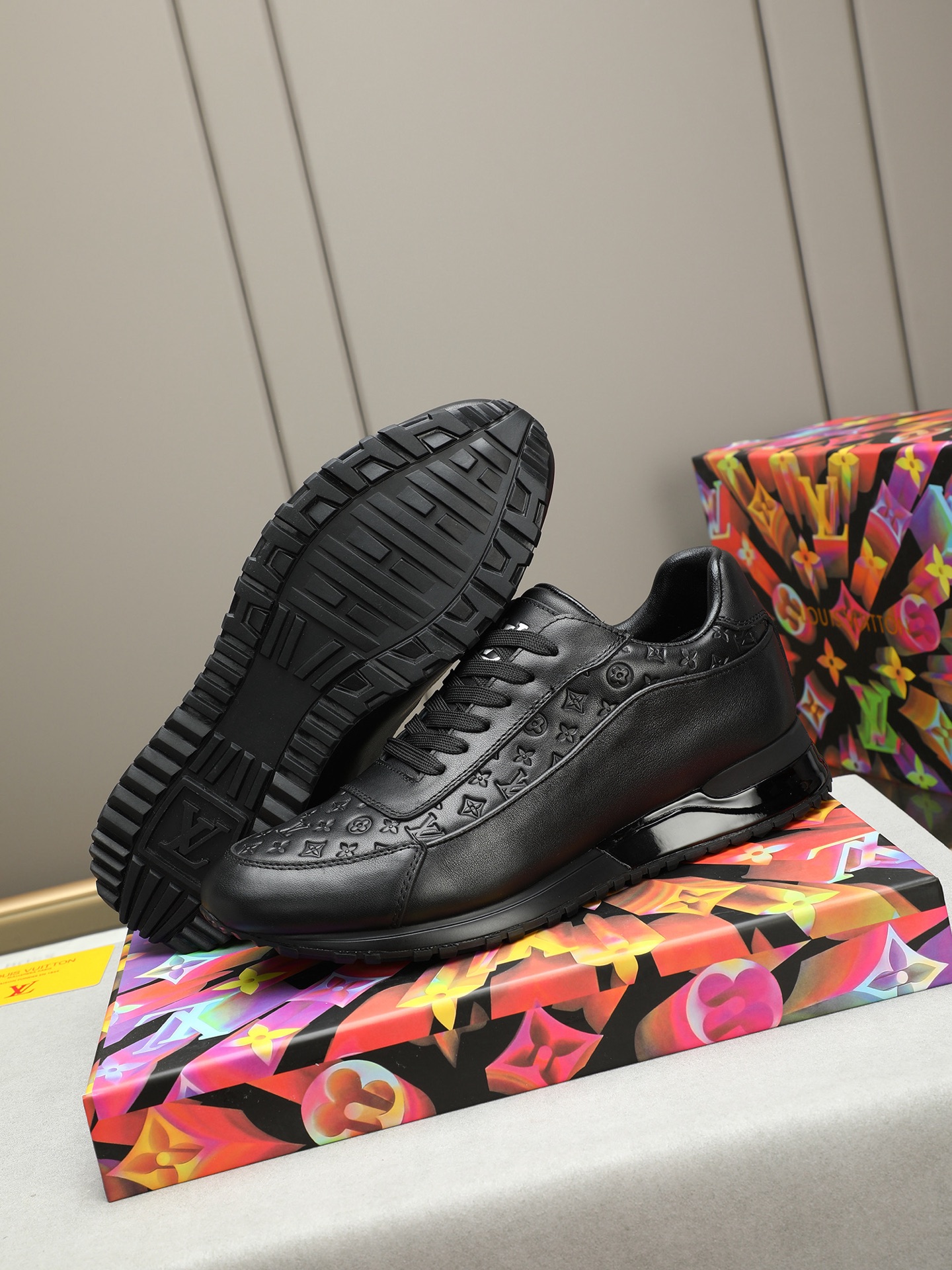 Louis Vuitton Men's Black Leather Sneakers with Monogram Embossed Design 4 i1744796376499 4397 0 2