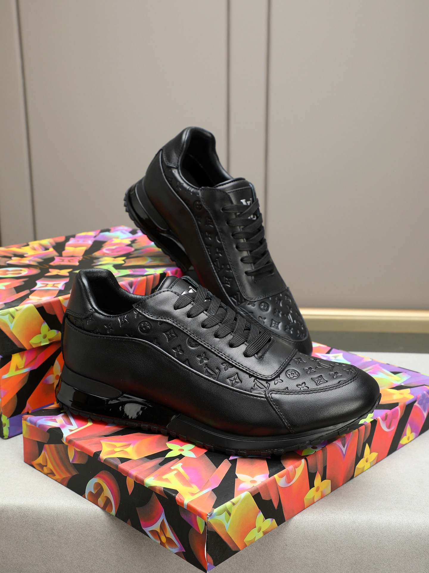 Louis Vuitton Men's Black Leather Sneakers with Monogram Embossed Design 5 i1744796376505 3514 0 3