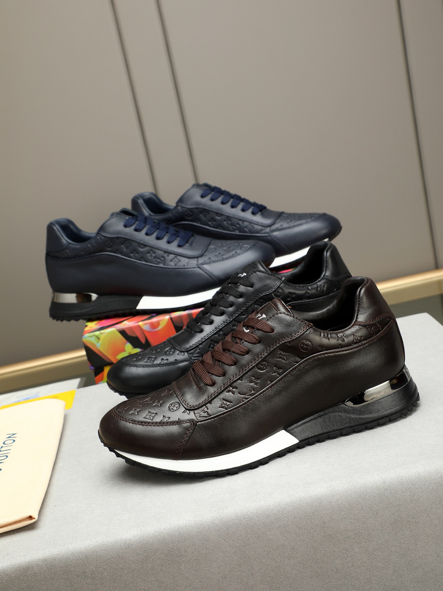 Louis Vuitton Men's Black Leather Sneakers with Monogram Embossed Design 10 i1744796378110 3066 0 8