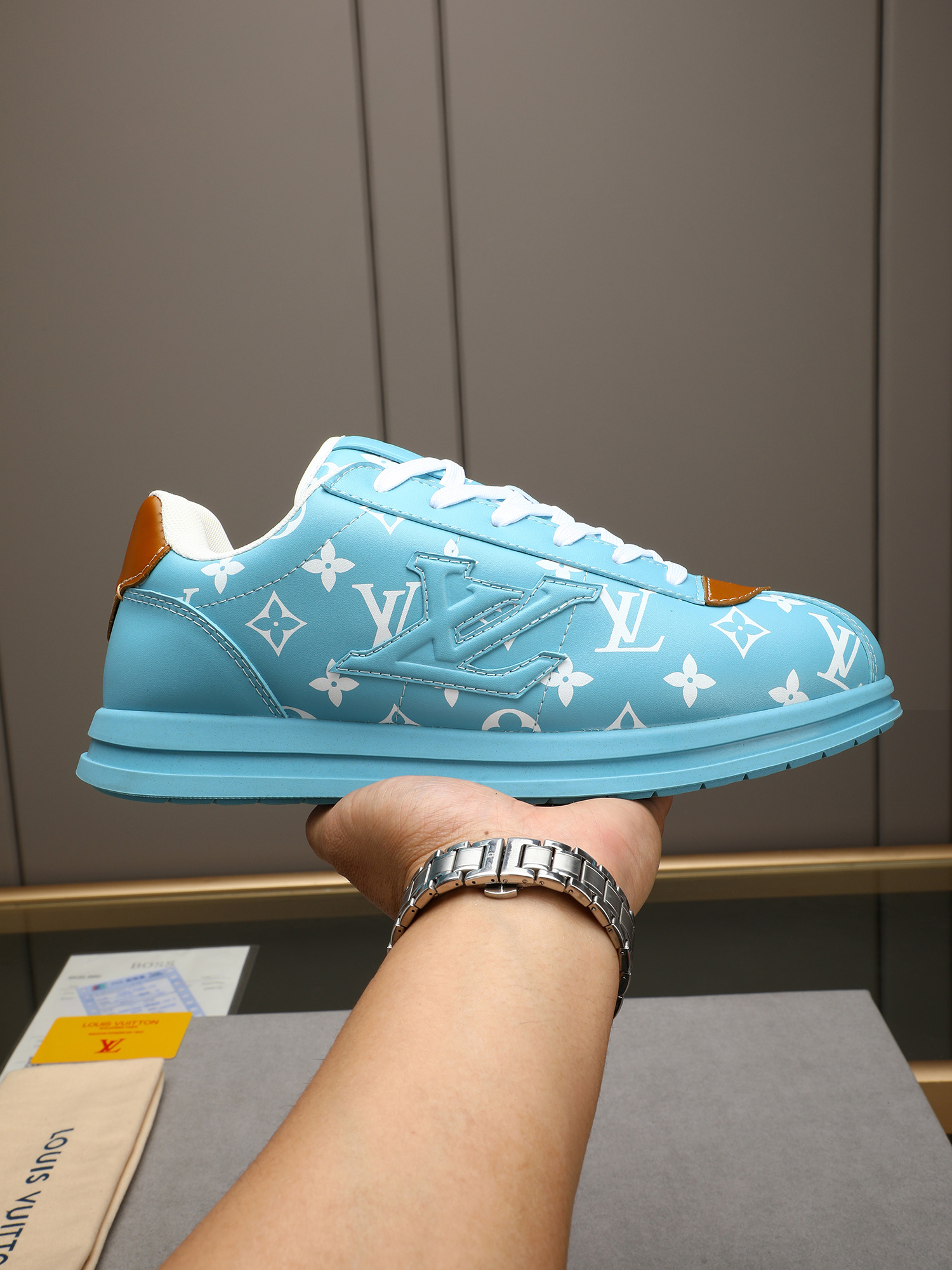 Louis Vuitton Blue Runner Tatic Sneakers Monogram Leather Casual Shoes 1 Louis Vuitton Blue Runner Tatic Sneakers Monogram Leather Casual Shoes