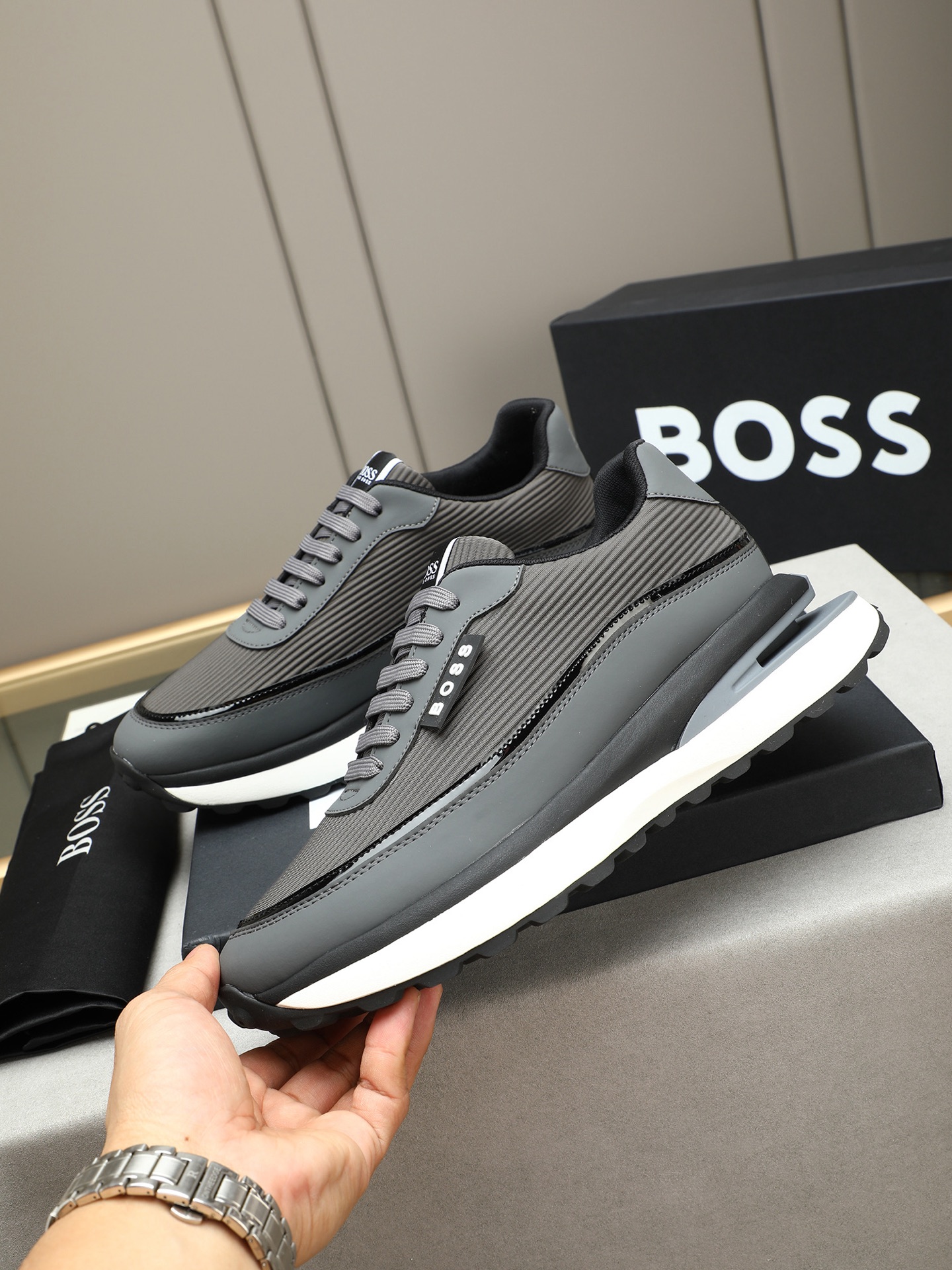 BOSS Men's Stylish Gray Leather Sneakers - Comfortable & Durable, Sizes 38-44 3 i1745312451580 2898 0 1