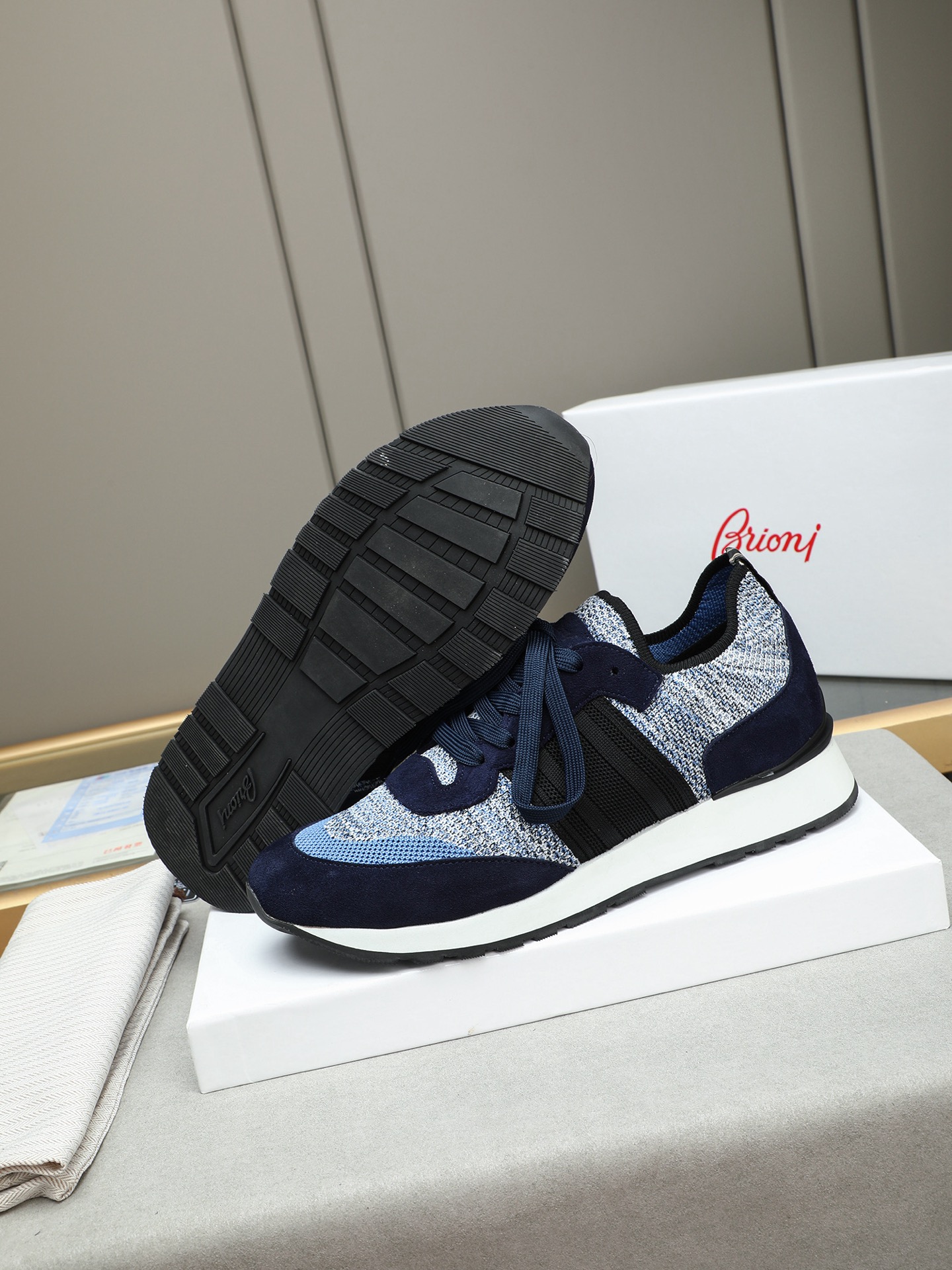 Brioni Men's Wool Blend Sneakers with Nappa Leather Accents - Navy Blue 4 i1745313647912 2950 0 2