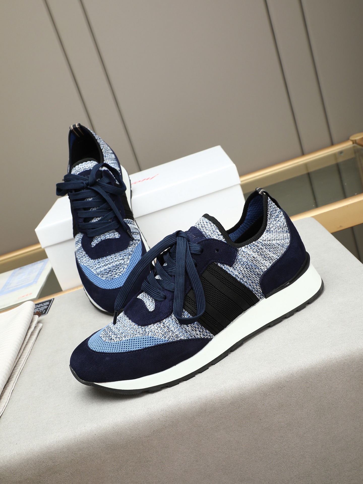 Brioni Men's Wool Blend Sneakers with Nappa Leather Accents - Navy Blue 9 i1745313647973 3663 0 7