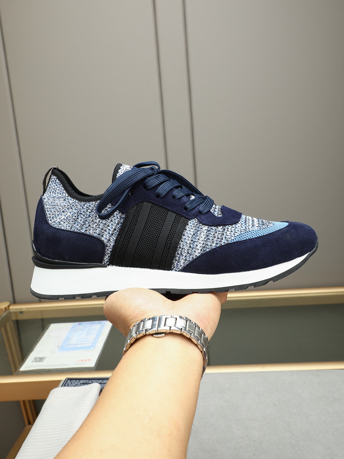 Brioni Men's Wool Blend Sneakers with Nappa Leather Accents - Navy Blue 2 i1745313647988 9877 0 0