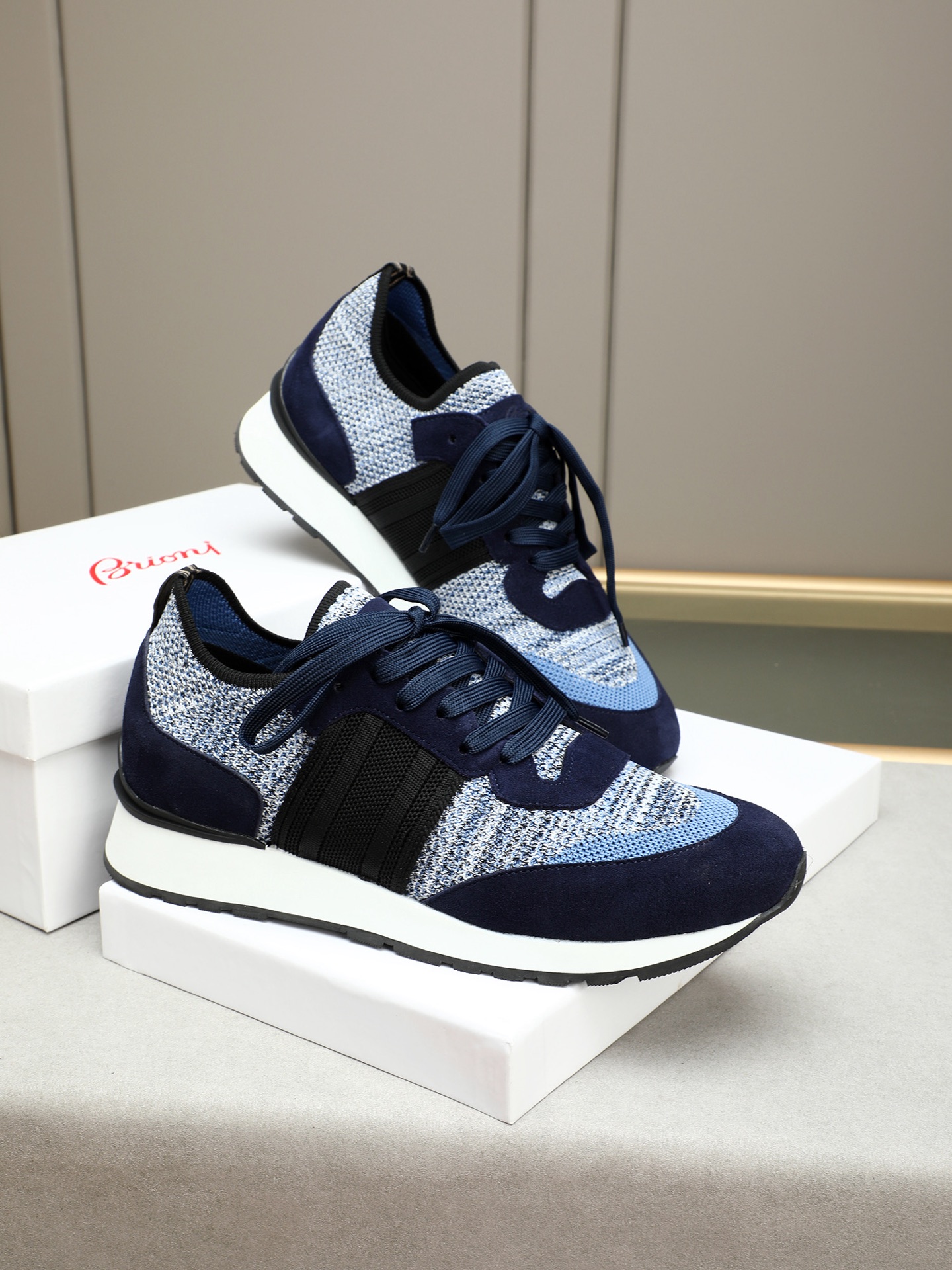 Brioni Men's Wool Blend Sneakers with Nappa Leather Accents - Navy Blue 5 i1745313648992 1241 0 3