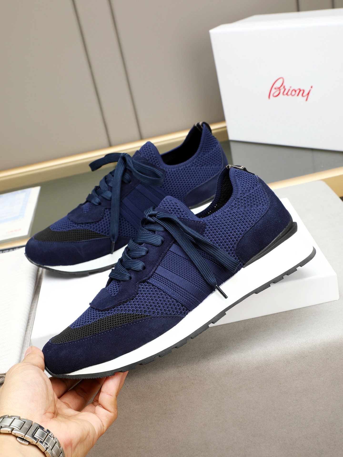 Brioni Men's Wool Blend Sneakers with Nappa Leather and Legion Stripe 3 i1745313669825 1213 0 1