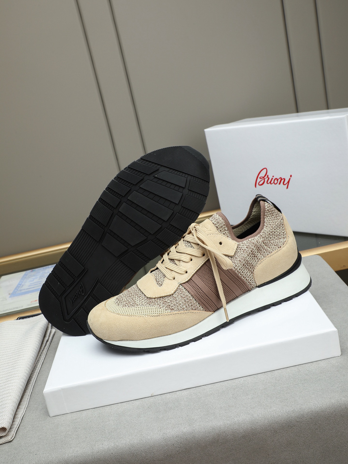 Brioni Men's Wool Blend Sneakers with Nappa Leather Stripes - Size 38-44 4 i1745313681990 7370 0 2