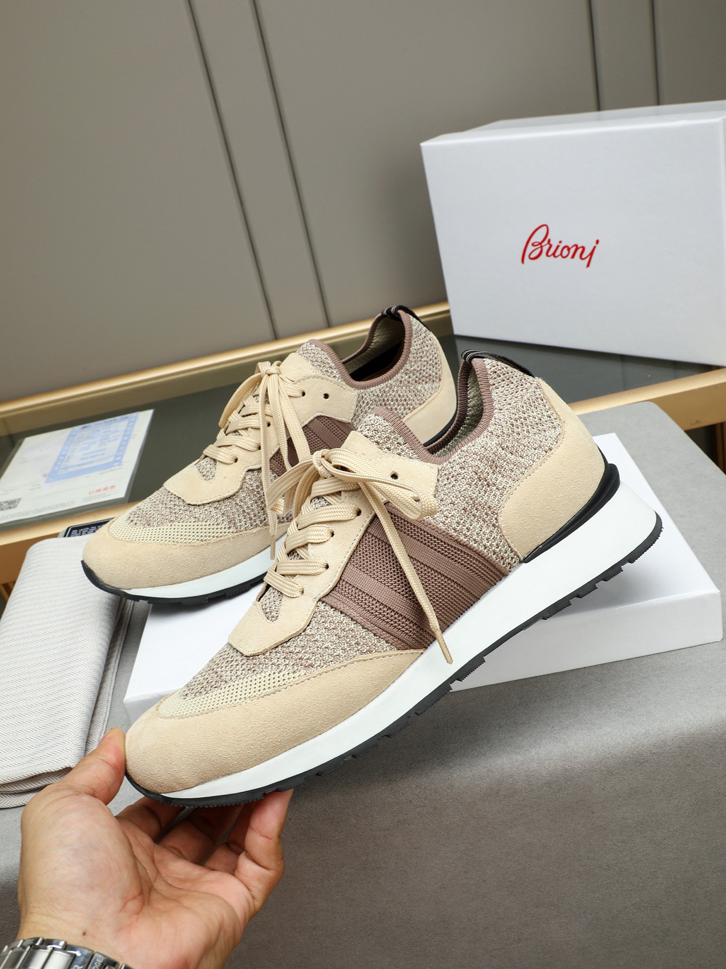 Brioni Men's Wool Blend Sneakers with Nappa Leather Stripes - Size 38-44 3 i1745313683099 8647 0 1