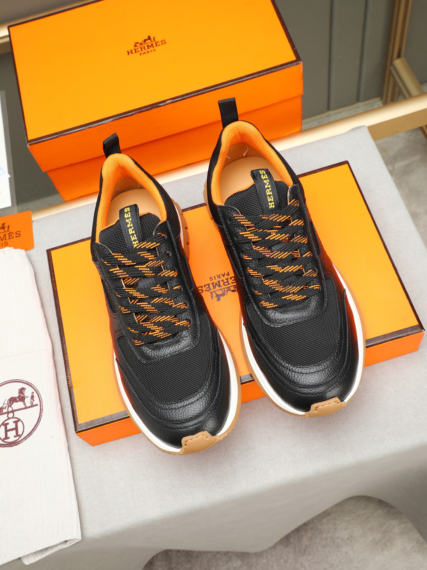 Hermes Men's Black Leather & Mesh Lightweight Sneakers, Sizes 38-44 8 i1745482135121 4724 0 6
