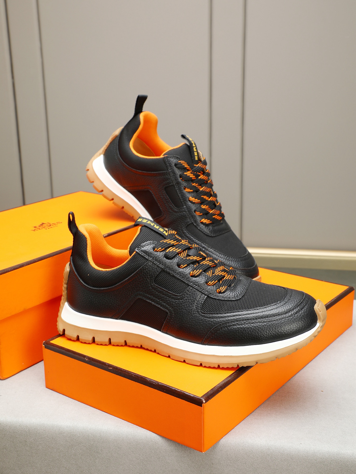 Hermes Men's Black Leather & Mesh Lightweight Sneakers, Sizes 38-44 5 i1745482135121 6504 0 3