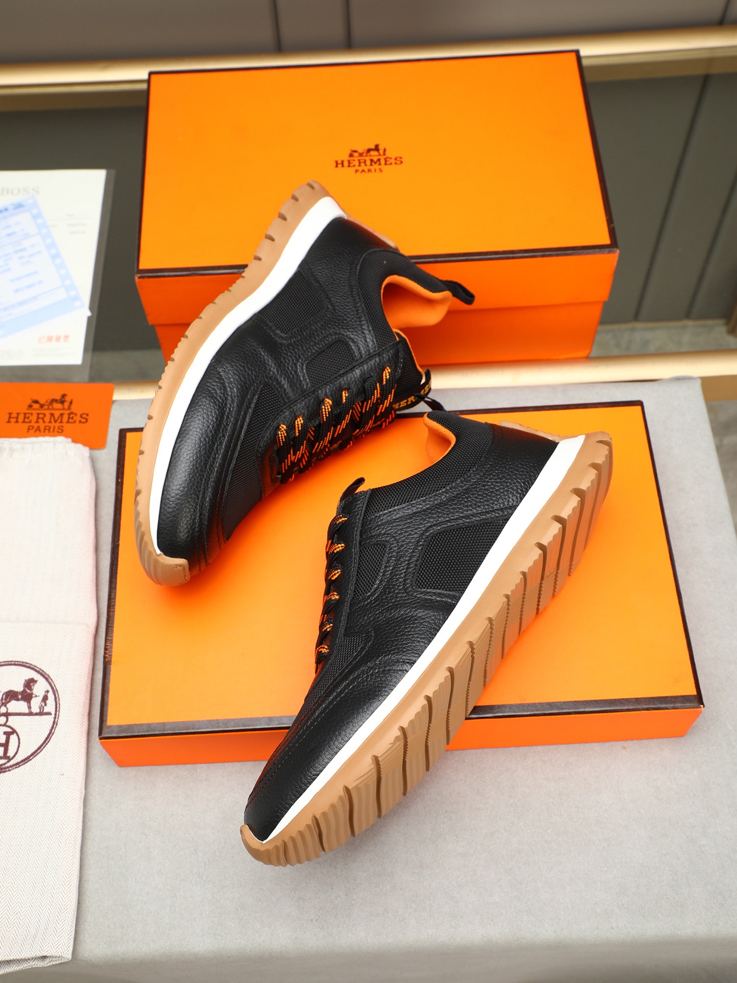 Hermes Men's Black Leather & Mesh Lightweight Sneakers, Sizes 38-44 10 i1745482135167 9237 0 8