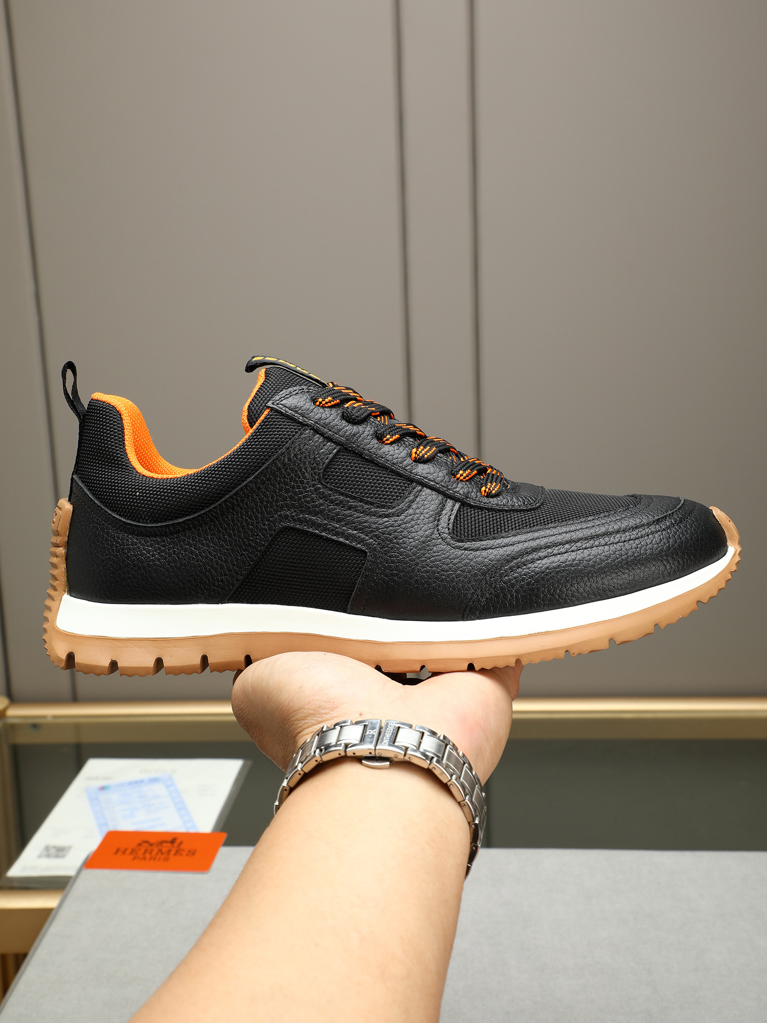 Hermes Men's Black Leather & Mesh Lightweight Sneakers, Sizes 38-44 1 Hermes Men's Black Leather & Mesh Lightweight Sneakers, Sizes 38-44