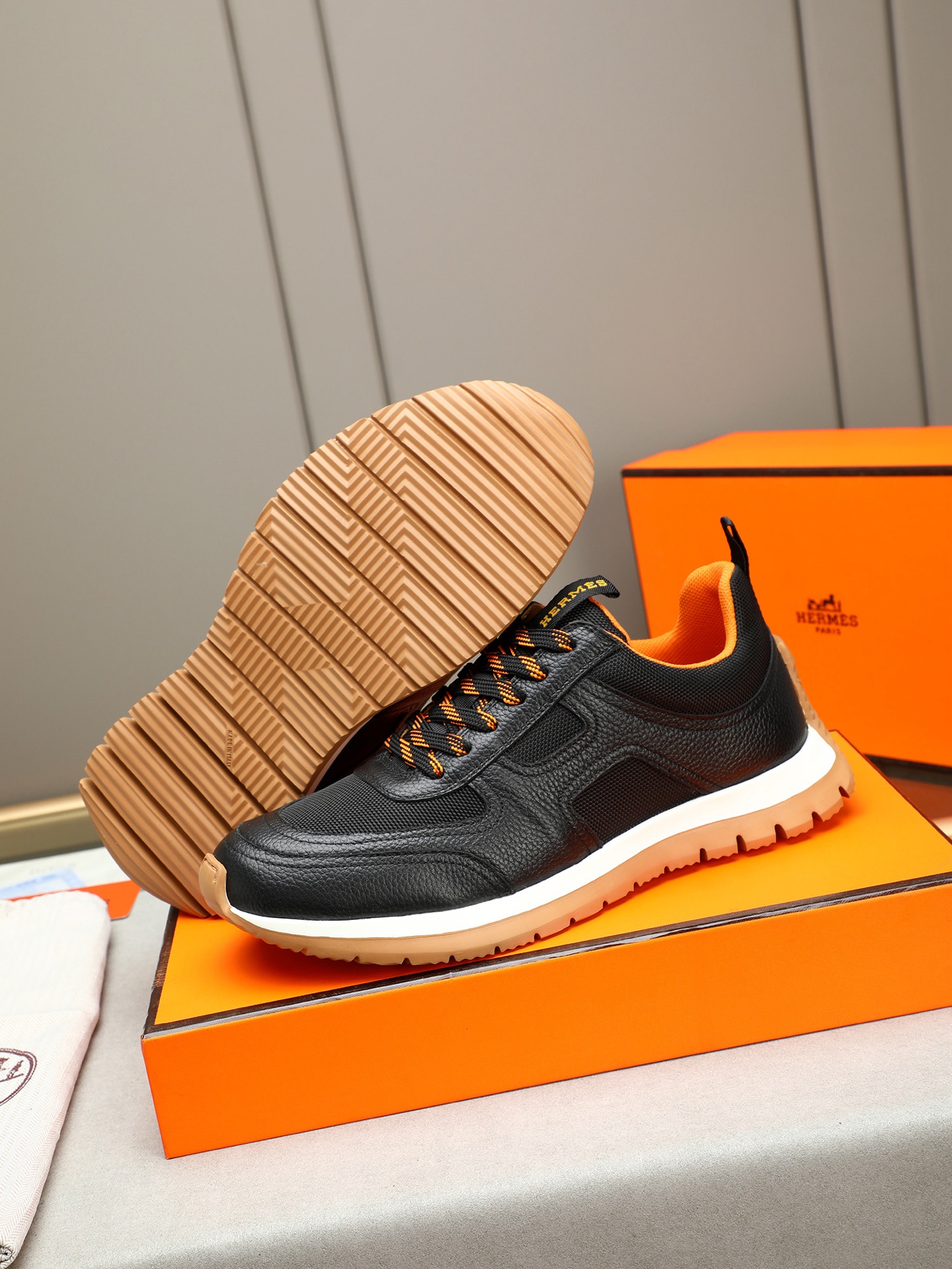 Hermes Men's Black Leather & Mesh Lightweight Sneakers, Sizes 38-44 4 i1745482136067 4545 0 2