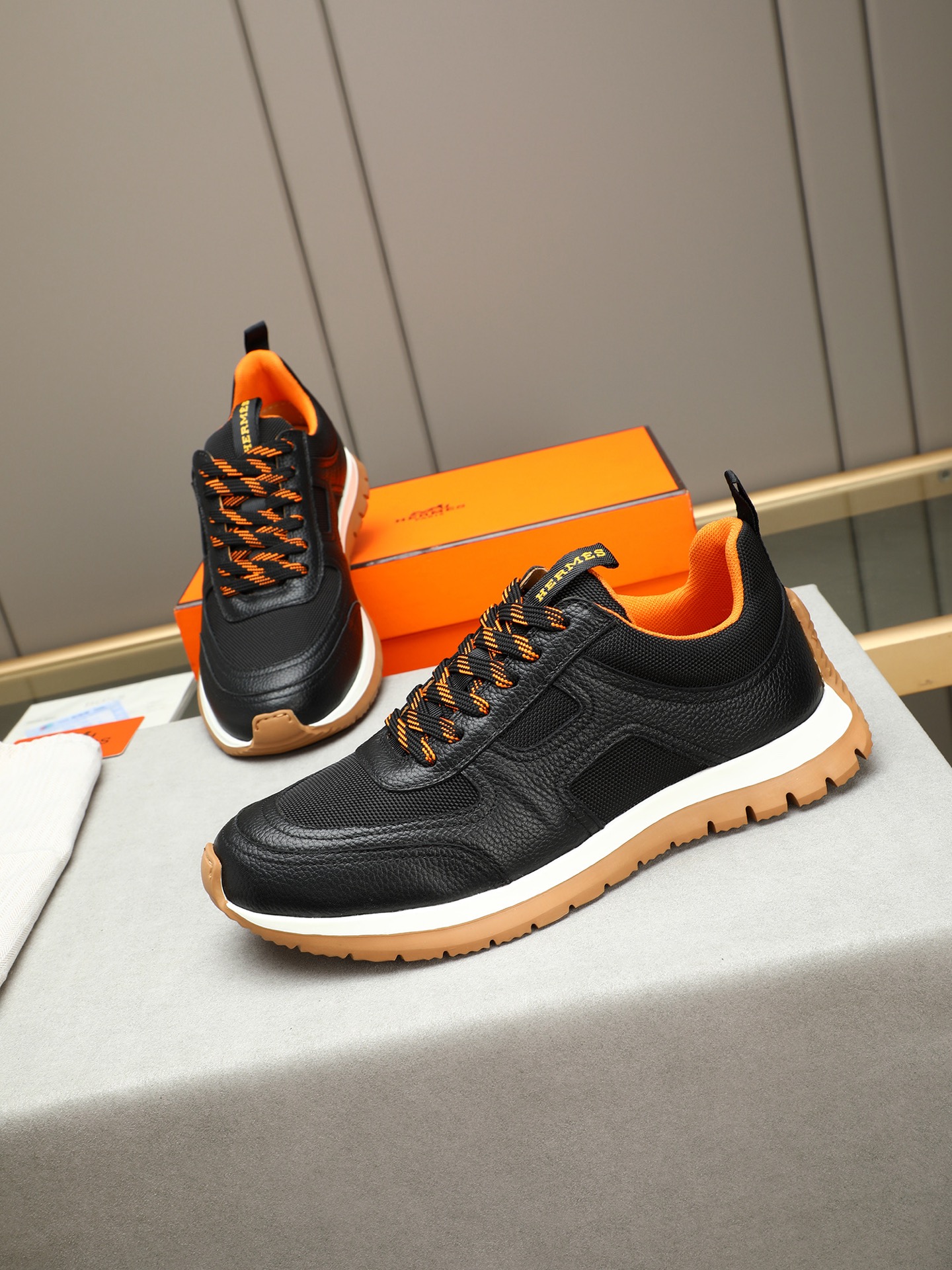 Hermes Men's Black Leather & Mesh Lightweight Sneakers, Sizes 38-44 9 i1745482136067 6444 0 7
