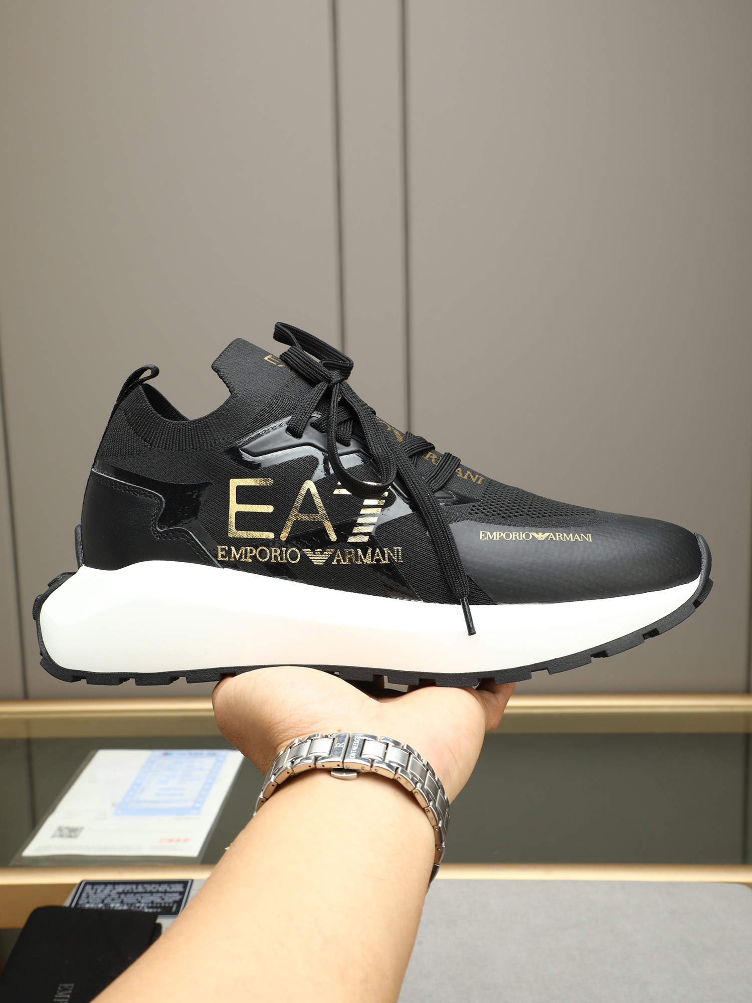 Emporio Armani Men's Black Knit Sneakers with Logo, Sizes 38-44 2 i1745483439287 7535 0 0