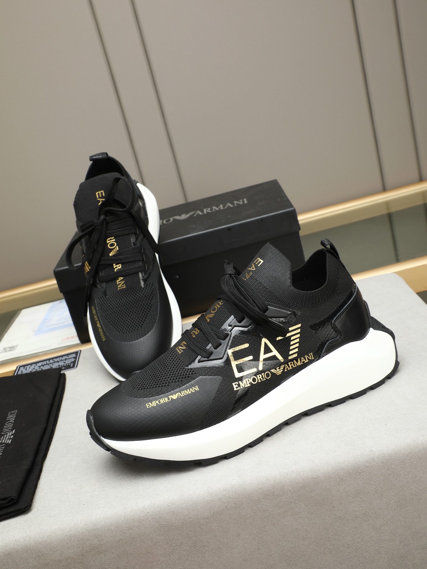 Emporio Armani Men's Black Knit Sneakers with Logo, Sizes 38-44 9 i1745483439590 5334 0 7