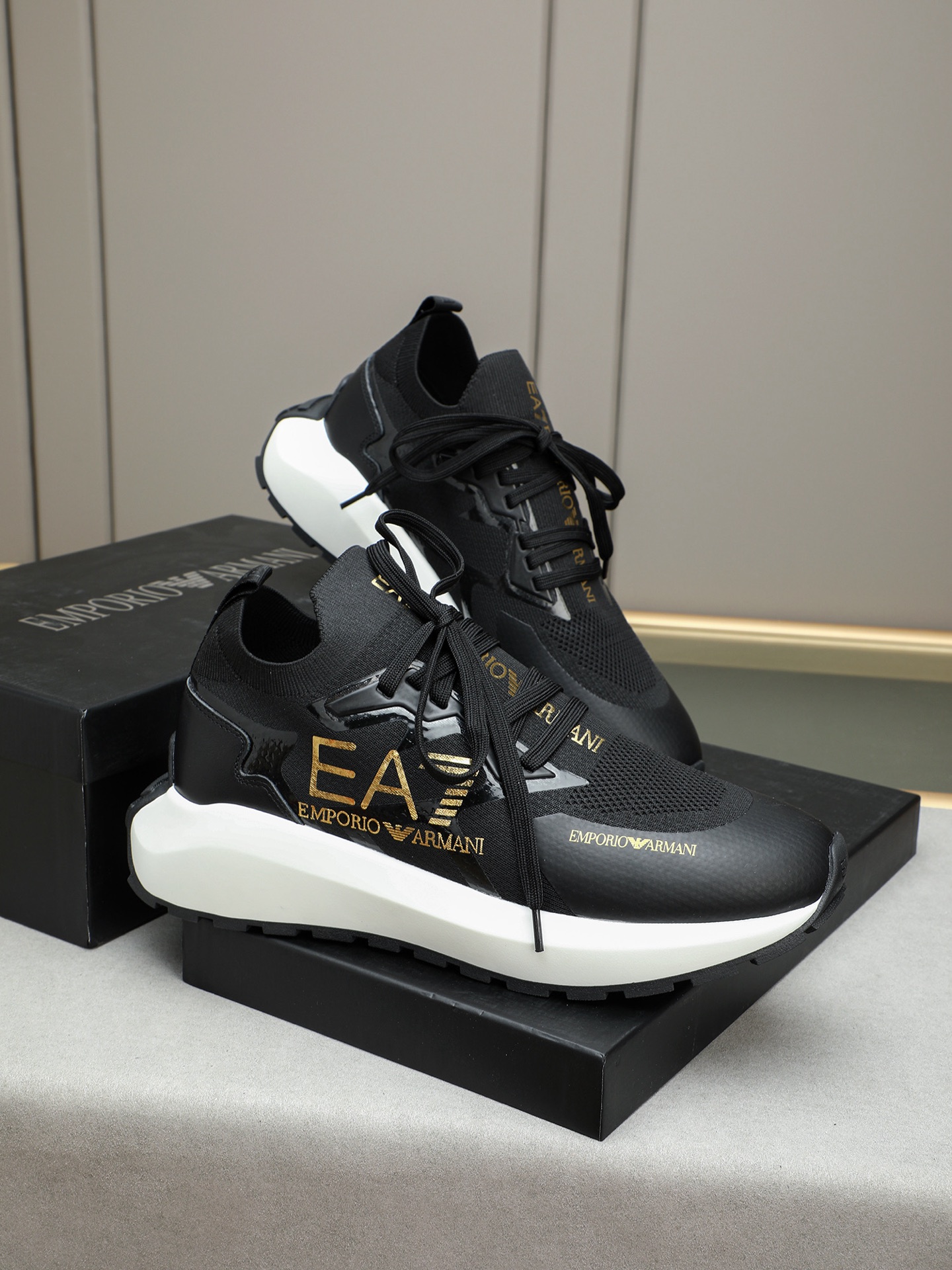 Emporio Armani Men's Black Knit Sneakers with Logo, Sizes 38-44 5 i1745483439596 9569 0 3