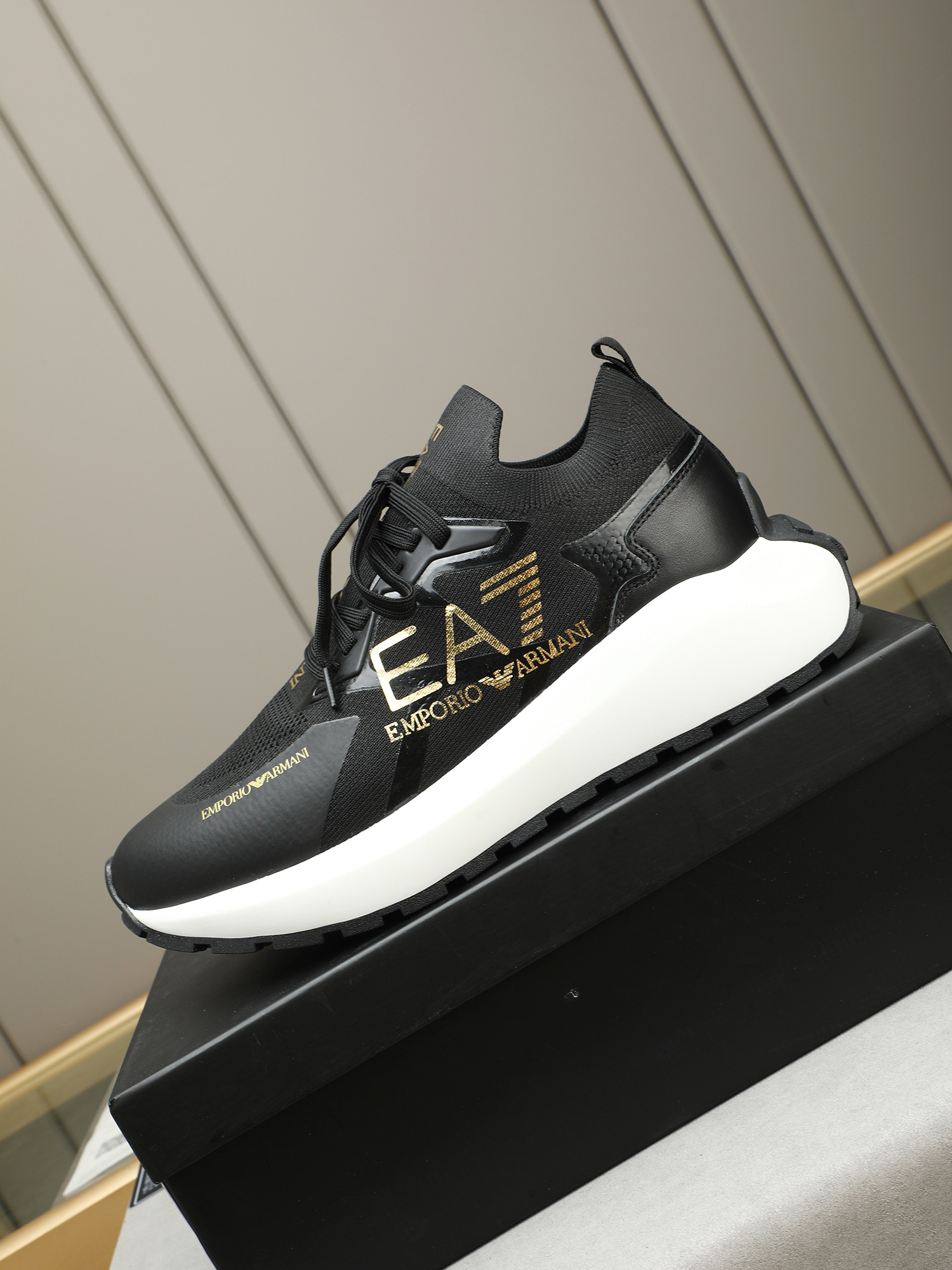 Emporio Armani Men's Black Knit Sneakers with Logo, Sizes 38-44 6 i1745483440207 5691 0 4