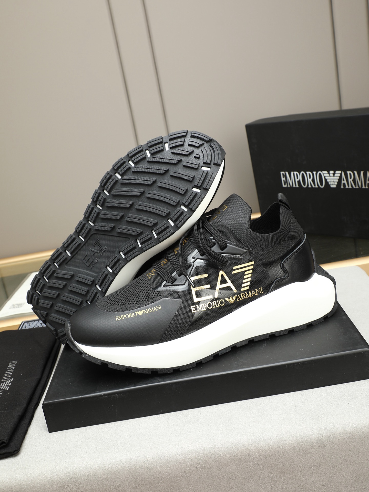 Emporio Armani Men's Black Knit Sneakers with Logo, Sizes 38-44 4 i1745483440449 9819 0 2