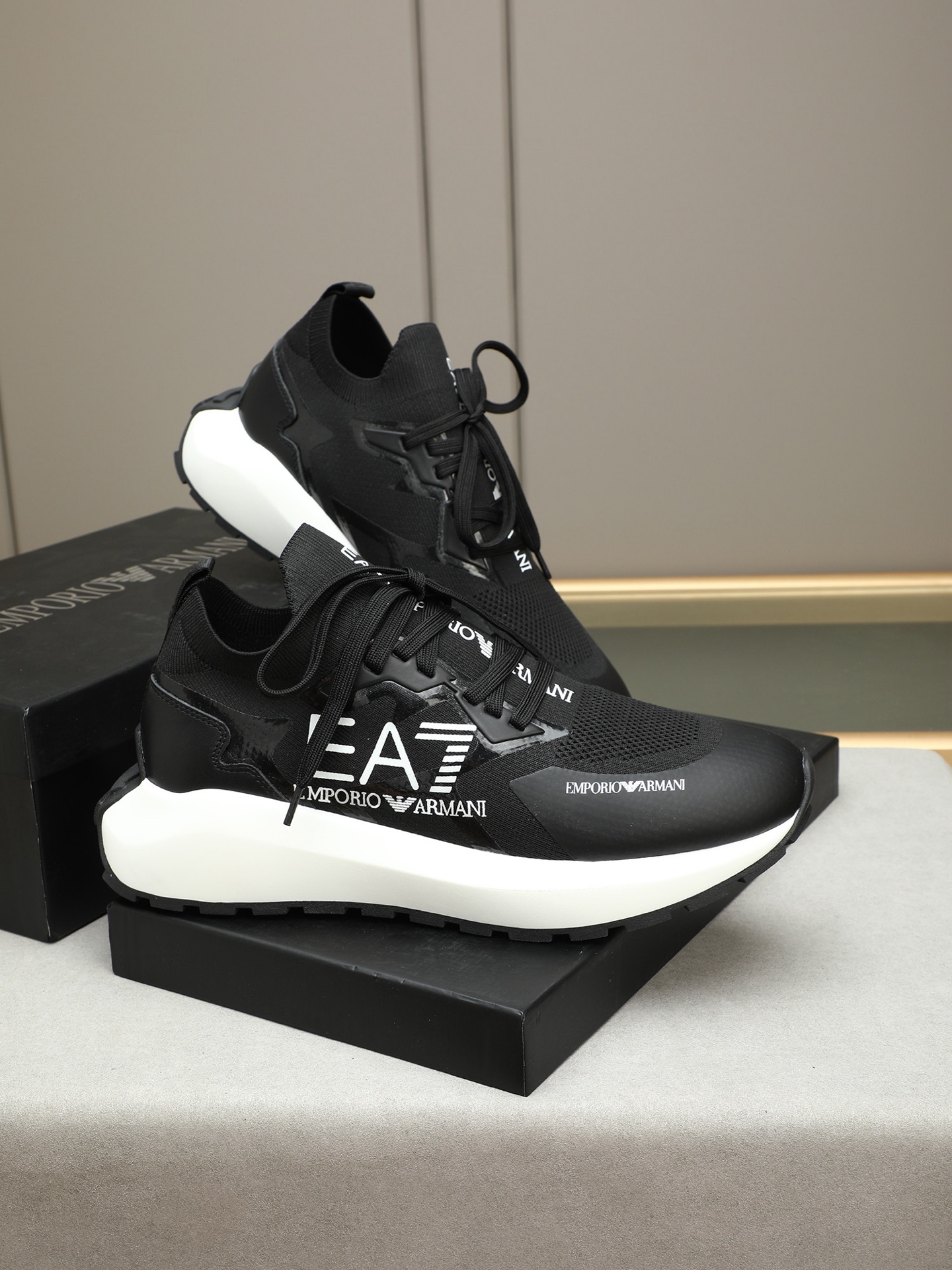 Emporio Armani Men's Black Woven Sneakers With White Sole, Sizes 38-44 5 i1745483500193 7327 0 3