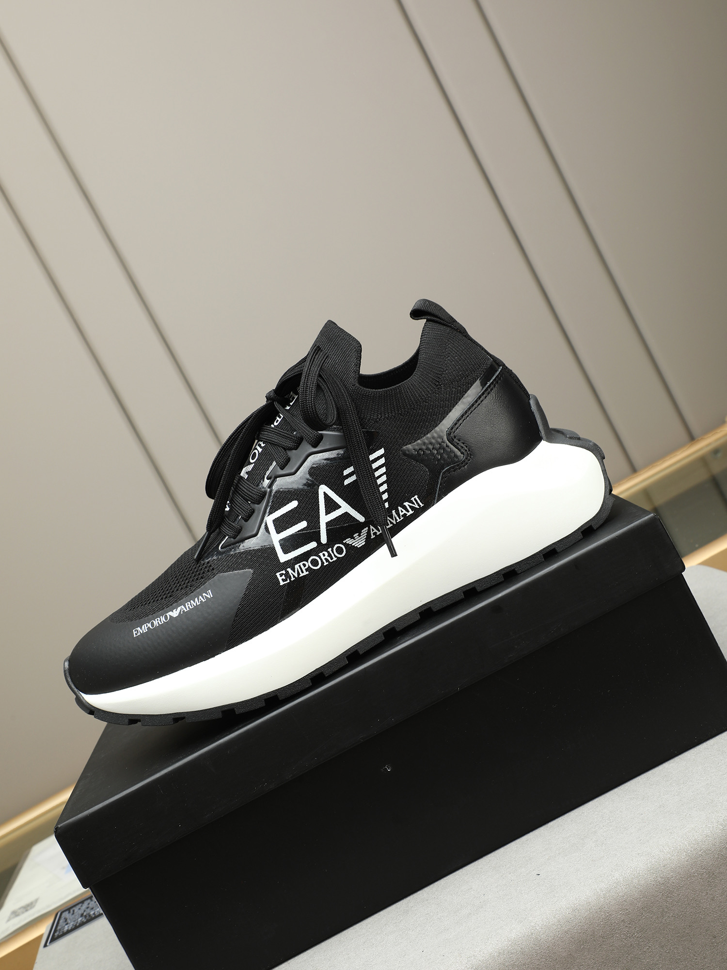 Emporio Armani Men's Black Woven Sneakers With White Sole, Sizes 38-44 7 i1745483500732 6910 0 5