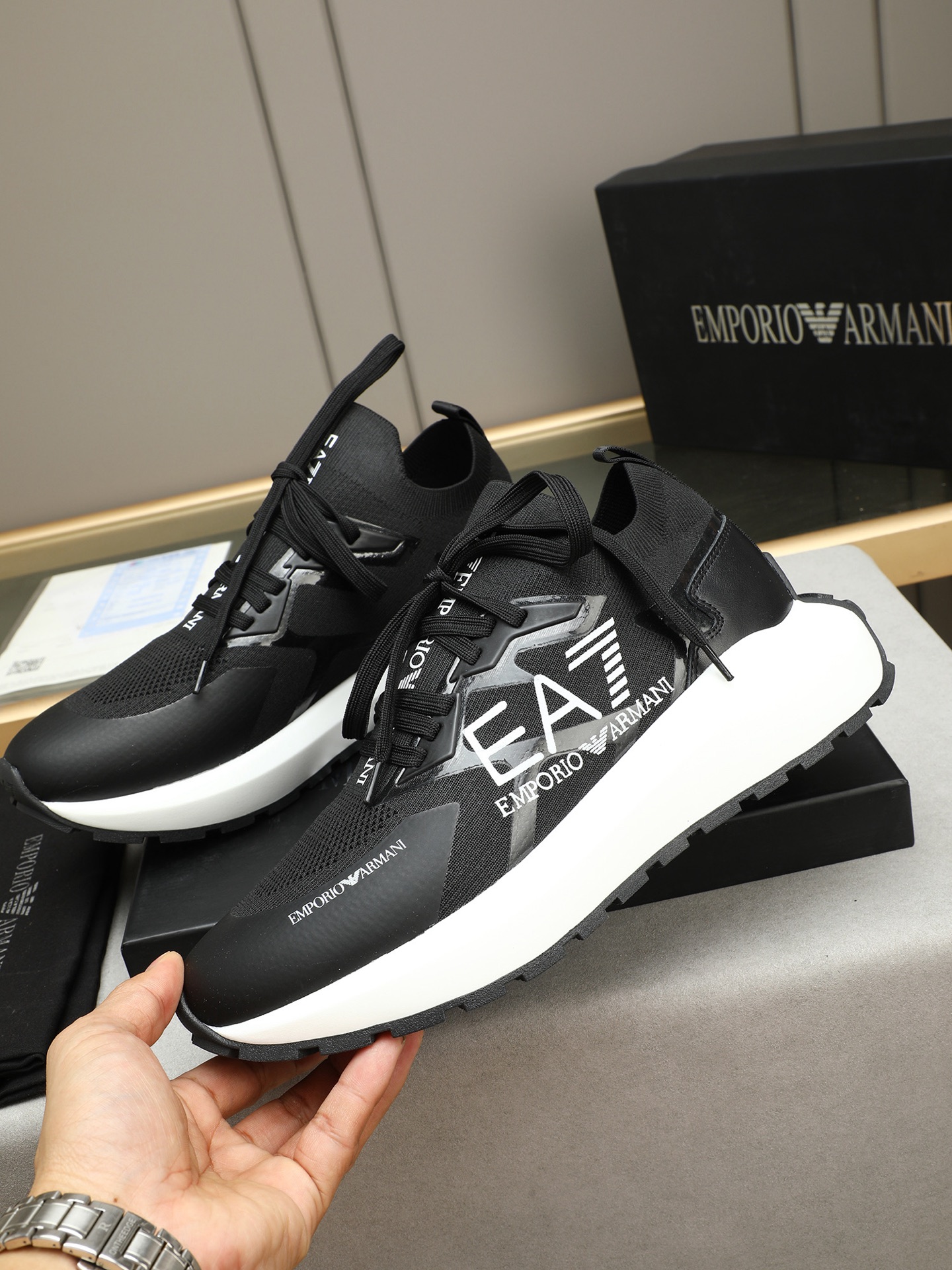 Emporio Armani Men's Black Woven Sneakers With White Sole, Sizes 38-44 3 i1745483500988 5694 0 1