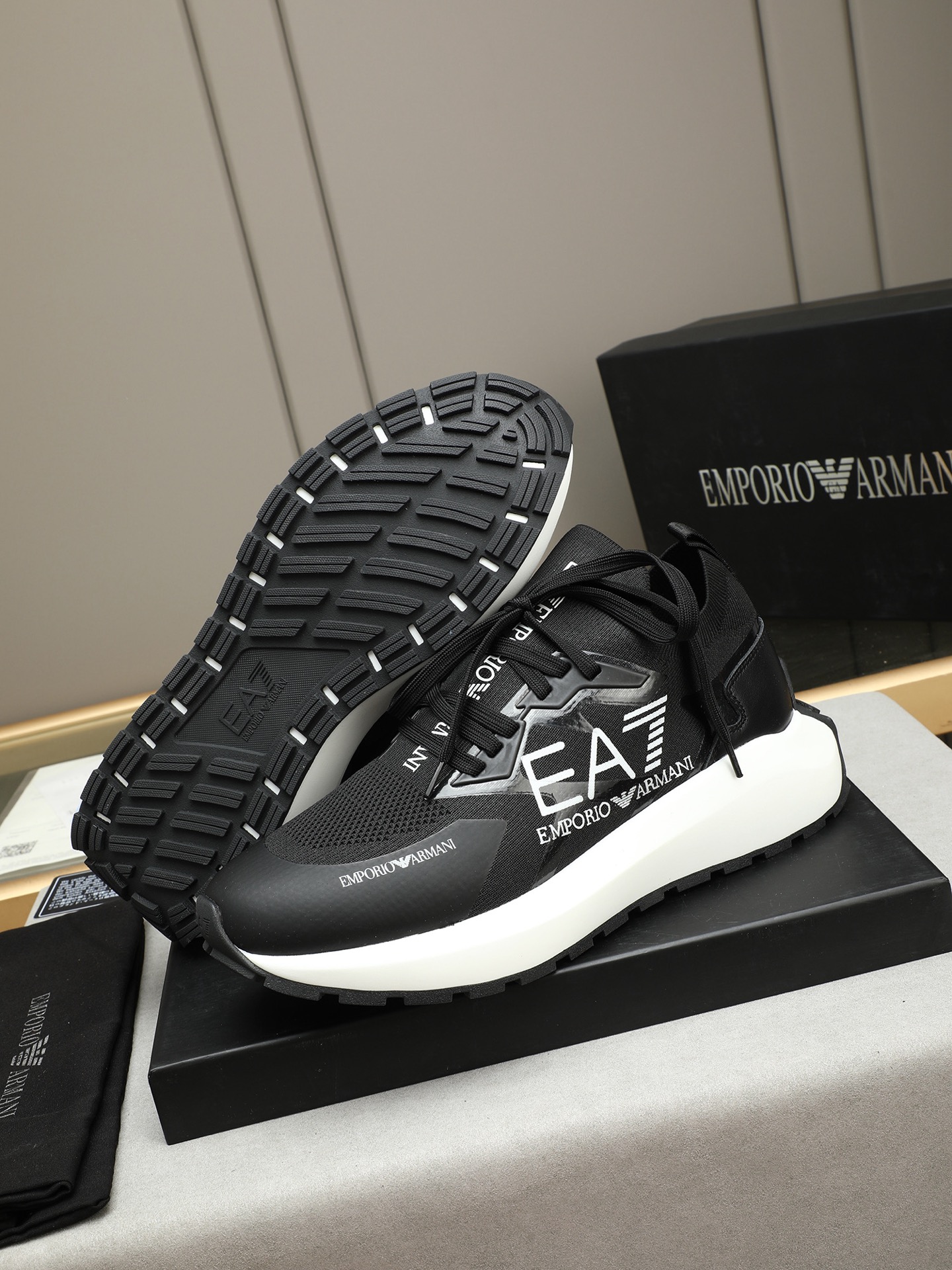 Emporio Armani Men's Black Woven Sneakers With White Sole, Sizes 38-44 4 i1745483500991 4229 0 2