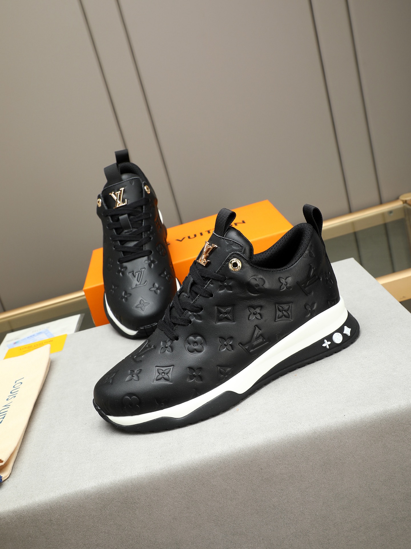Louis Vuitton Black Leather Monogram Embossed Sneakers 9 i1745483903366 22 0 7