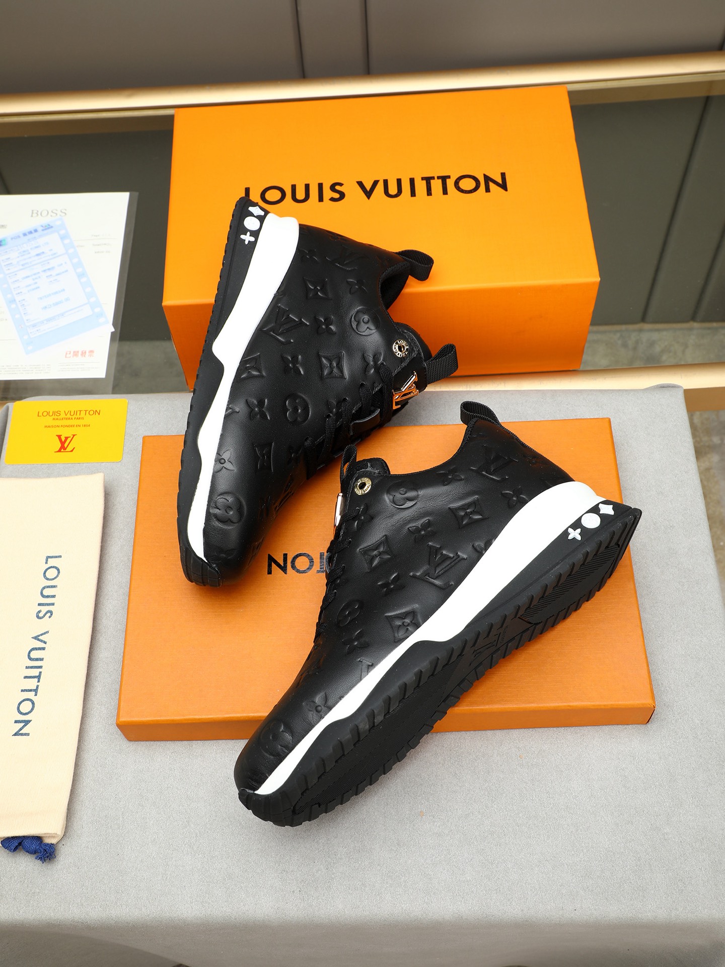 Louis Vuitton Black Leather Monogram Embossed Sneakers 10 i1745483904302 4483 0 8