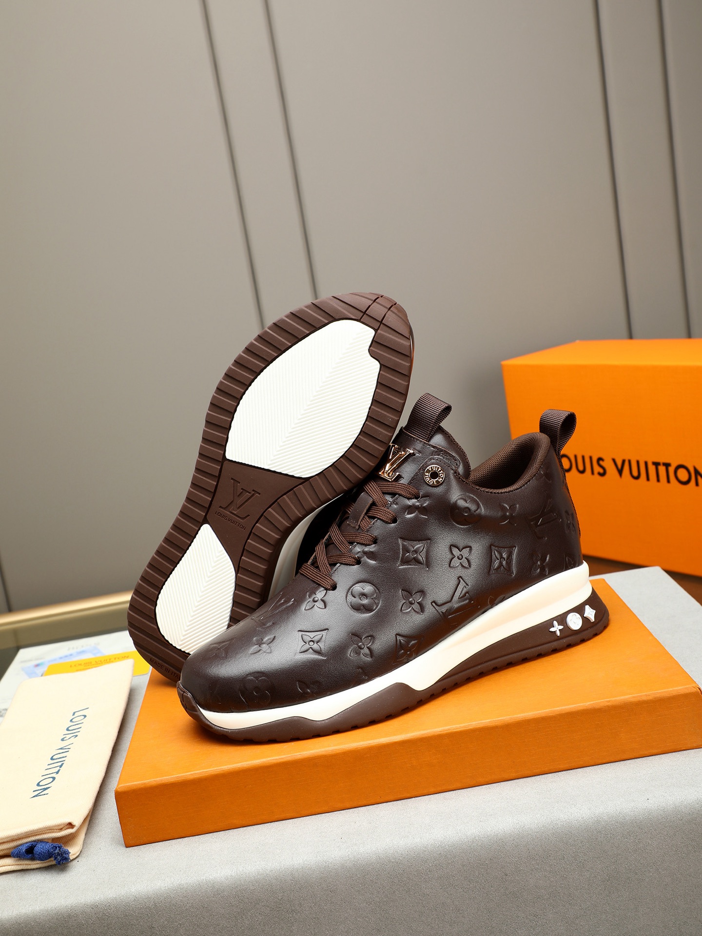 Louis Vuitton Men's Brown Leather Embossed Monogram Sneakers Size 39-44 4 i1745483922298 1036 0 2