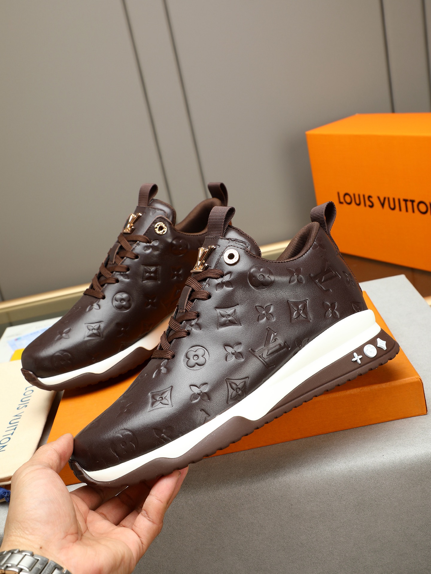 Louis Vuitton Men's Brown Leather Embossed Monogram Sneakers Size 39-44 3 i1745483922964 2530 0 1