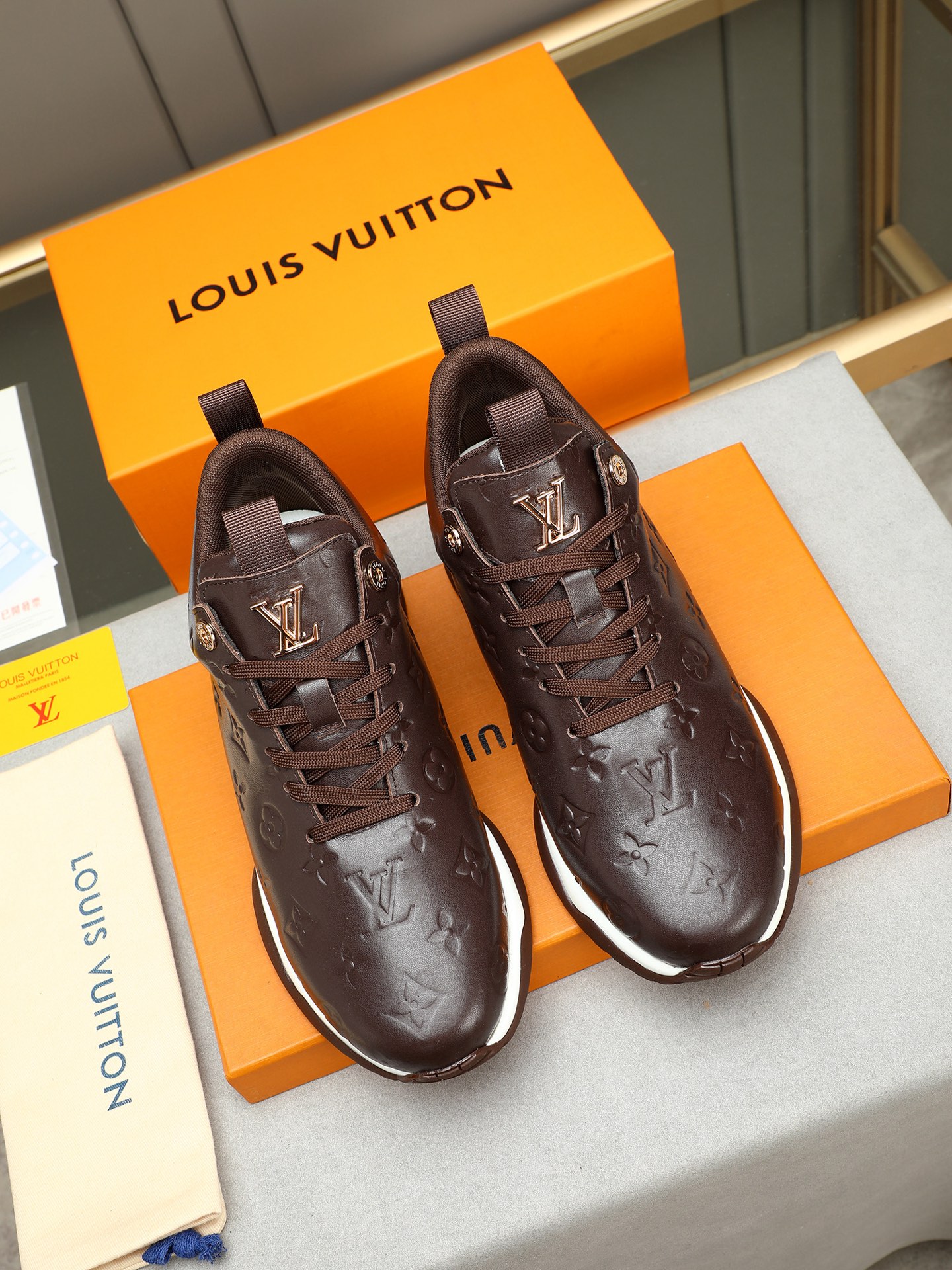 Louis Vuitton Men's Brown Leather Embossed Monogram Sneakers Size 39-44 7 i1745483922979 705 0 5