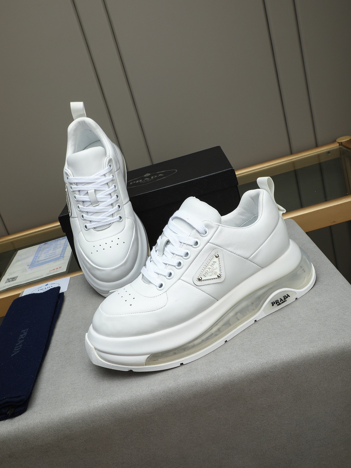 Prada Men's White Leather Sneakers with Air Cushion Sole - Size 39-44 8 i1745484181236 7907 0 6