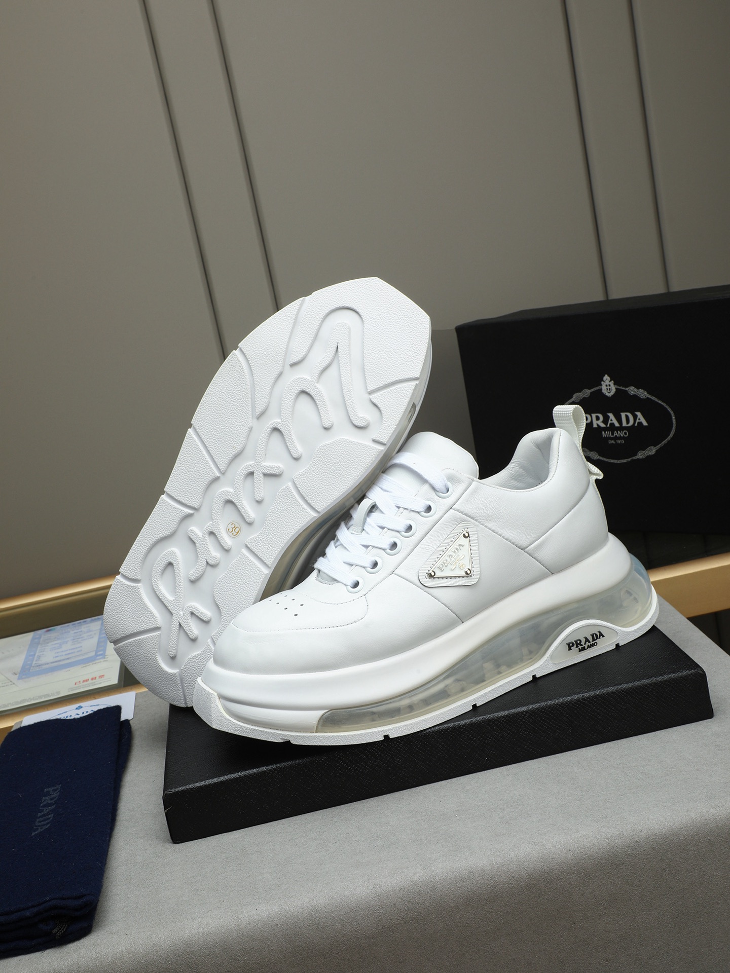 Prada Men's White Leather Sneakers with Air Cushion Sole - Size 39-44 4 i1745484181262 5721 0 2
