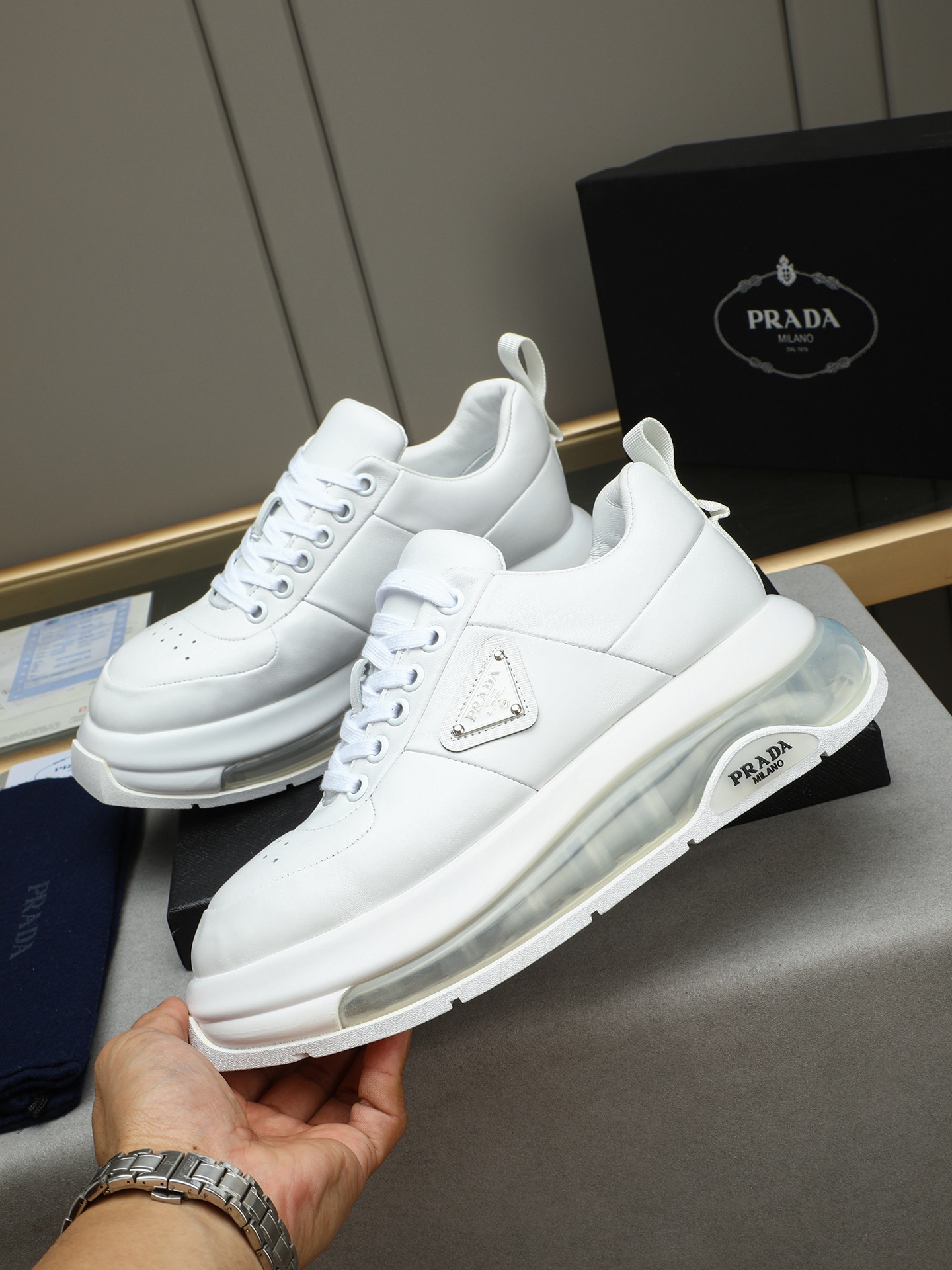 Prada Men's White Leather Sneakers with Air Cushion Sole - Size 39-44 3 i1745484181269 9367 0 1