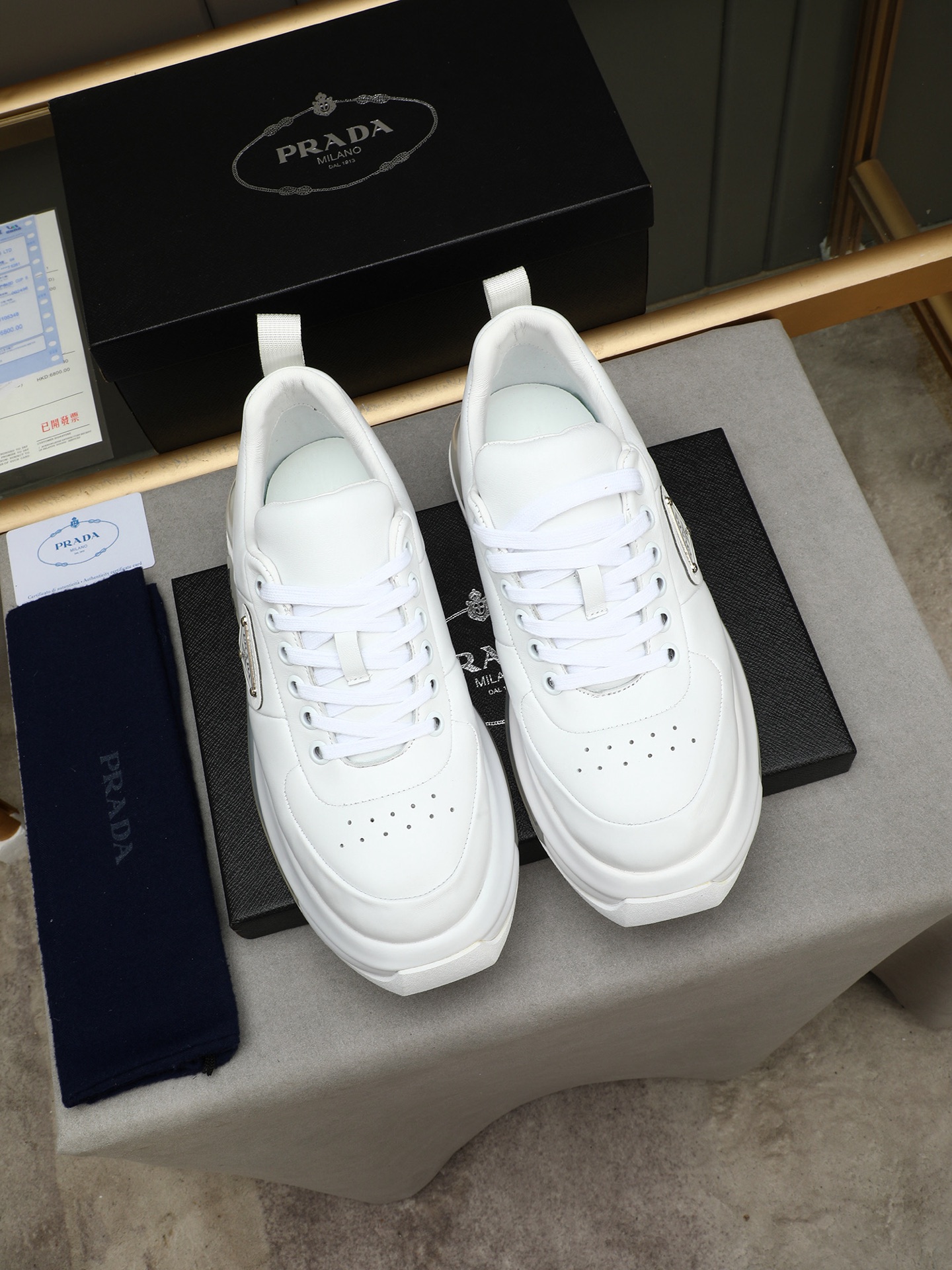 Prada Men's White Leather Sneakers with Air Cushion Sole - Size 39-44 9 i1745484182135 6569 0 7