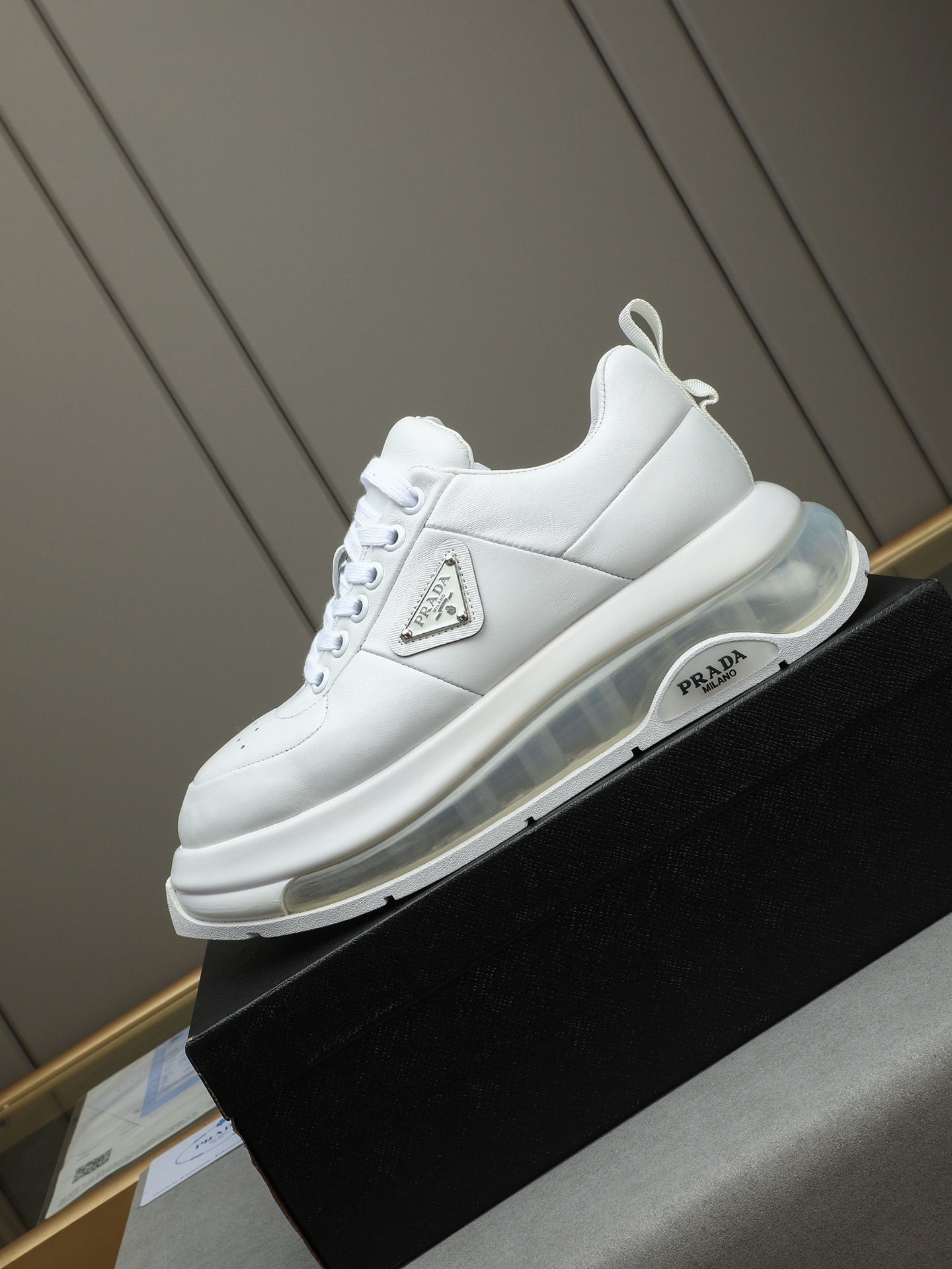 Prada Men's White Leather Sneakers with Air Cushion Sole - Size 39-44 7 i1745484182160 3373 0 5
