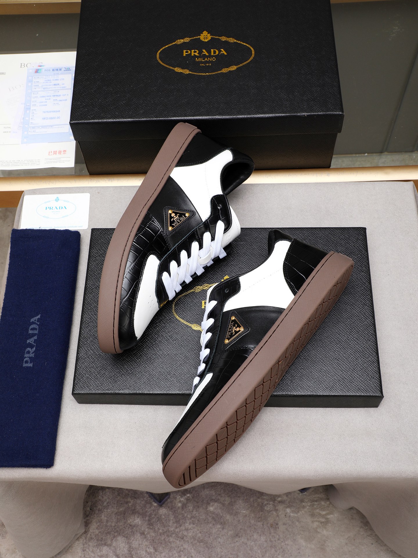 Prada Men's Black & White Leather Low-Top Sneakers - EU 38-44 Available 8 i1746696399648 7472 0 6