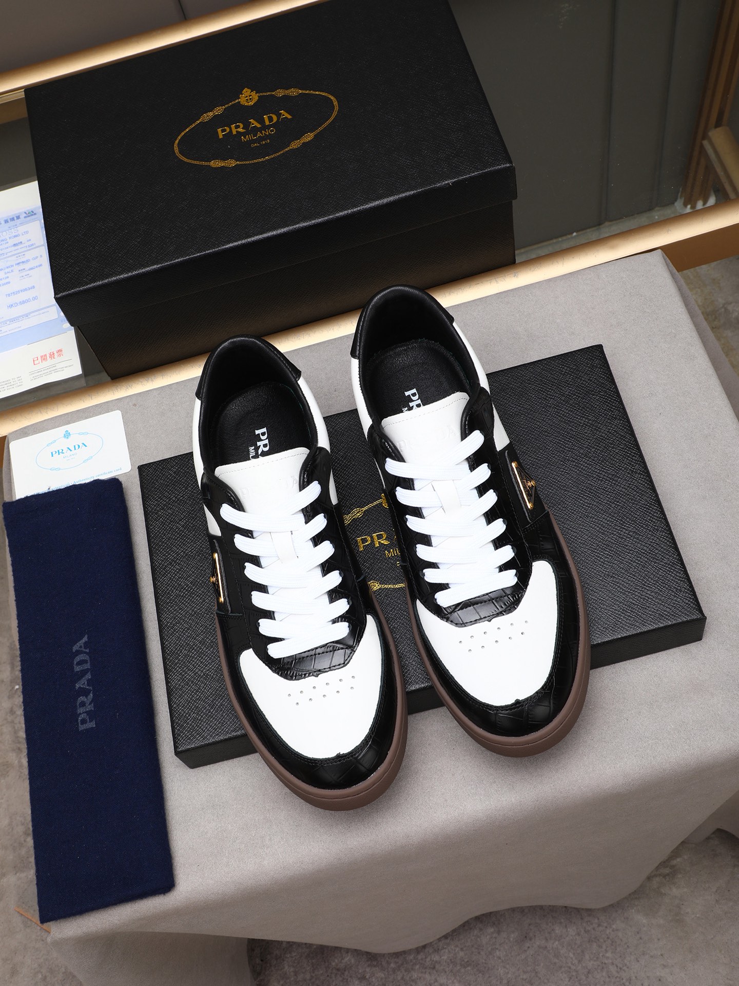 Prada Men's Black & White Leather Low-Top Sneakers - EU 38-44 Available 9 i1746696399658 6074 0 7