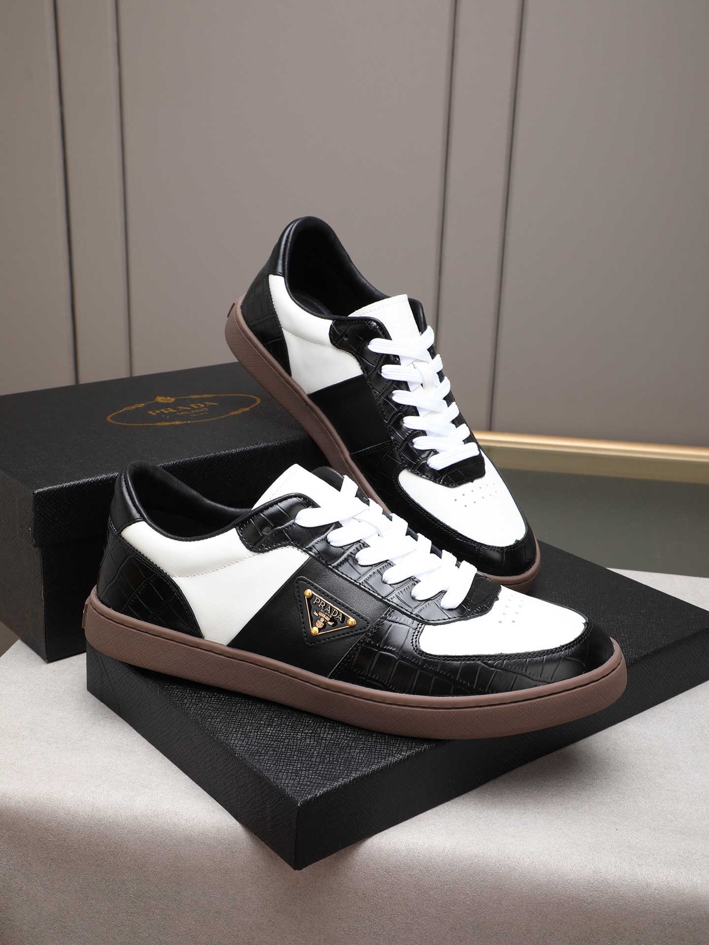 Prada Men's Black & White Leather Low-Top Sneakers - EU 38-44 Available 5 i1746696407674 5844 0 3