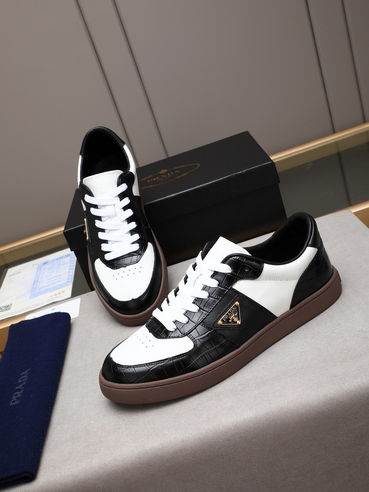 Prada Men's Black & White Leather Low-Top Sneakers - EU 38-44 Available 10 i1746696407697 2243 0 8