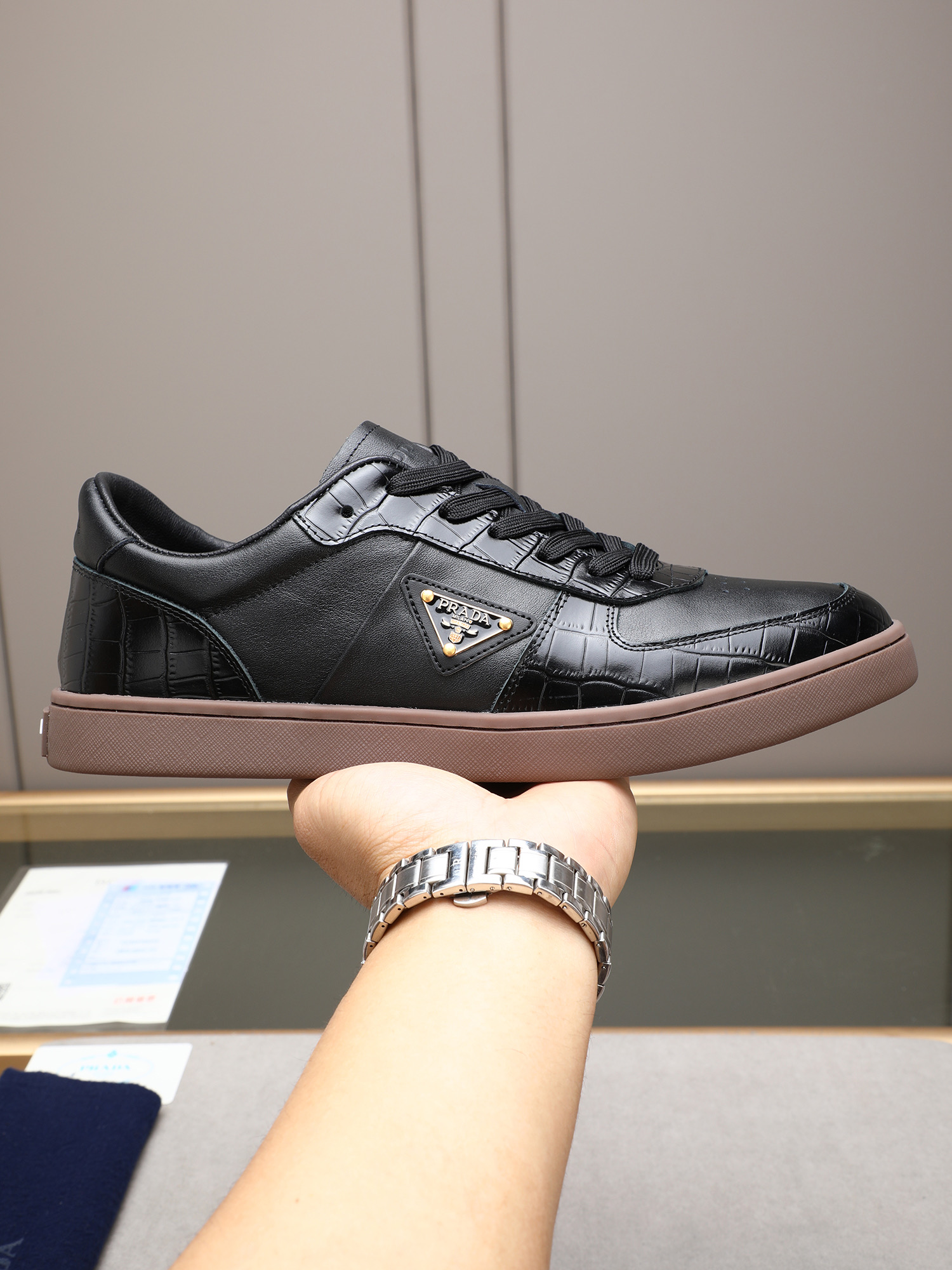 Prada Men's Black Leather Low-Top Sneakers Size 38-44 Fashion Sneakers 2 i1746696420937 810 0 0